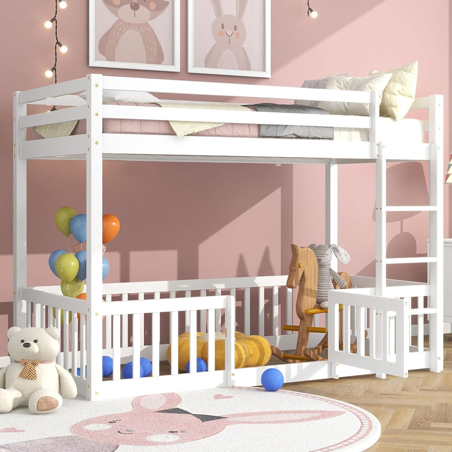 ΠΑΙΔΙΚΗ ΚΟΥΚΕΤΑ τ.MONTESSORI ΜΕ ΠΑΡΚΑΚΙ PLAYKID HM703.03 ΞΥΛΟ ΠΕΥΚΟΥ ΛΕΥΚΟ ΓΙΑ 190x90εκ - Pakobazaar