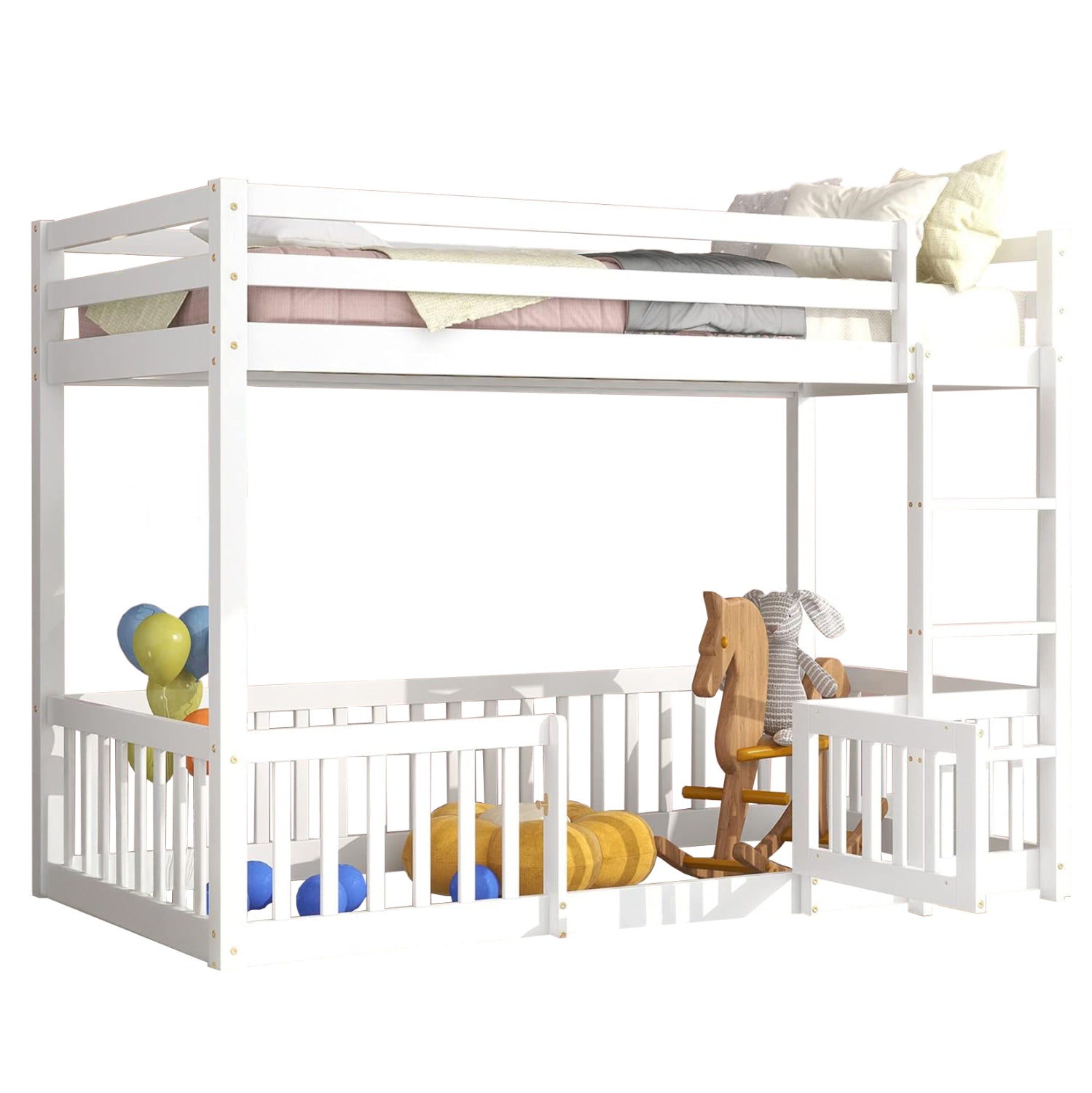 ΠΑΙΔΙΚΗ ΚΟΥΚΕΤΑ τ.MONTESSORI ΜΕ ΠΑΡΚΑΚΙ PLAYKID HM703.03 ΞΥΛΟ ΠΕΥΚΟΥ ΛΕΥΚΟ ΓΙΑ 190x90εκ - Pakobazaar
