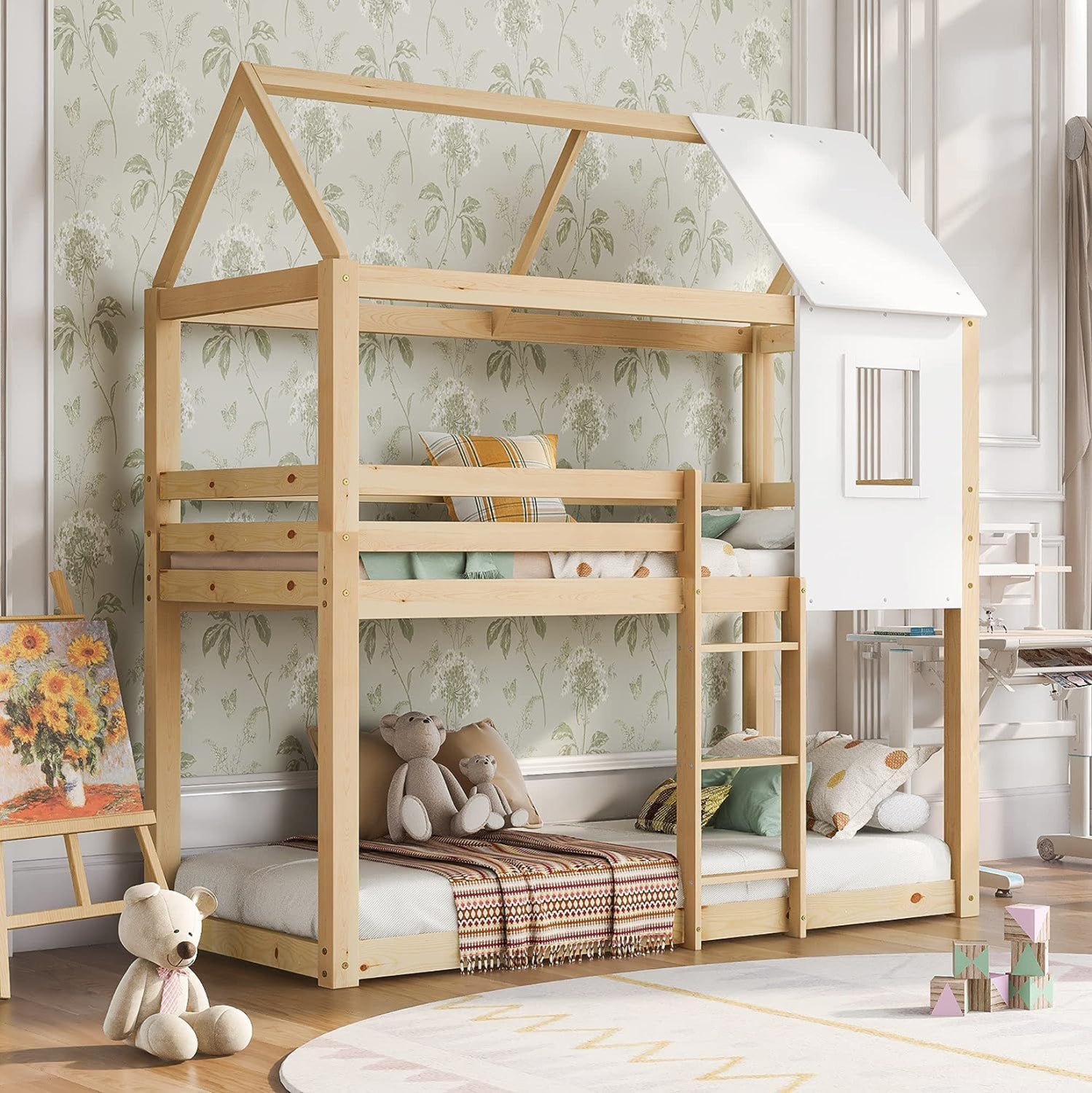 ΠΑΙΔΙΚΗ ΚΟΥΚΕΤΑ ΣΠΙΤΑΚΙ τ.MONTESSORI HOOD HM705.01 ΞΥΛΟ ΠΕΥΚΟΥ ΣΕ ΦΥΣΙΚΟ-ΣΤΡΩΜΑΤΑ 190x90εκ - Pakobazaar