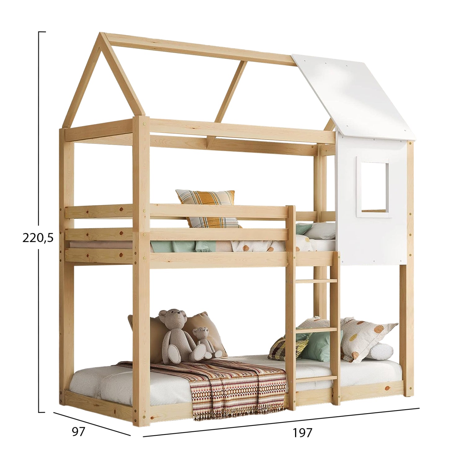 ΠΑΙΔΙΚΗ ΚΟΥΚΕΤΑ ΣΠΙΤΑΚΙ τ.MONTESSORI HOOD HM705.01 ΞΥΛΟ ΠΕΥΚΟΥ ΣΕ ΦΥΣΙΚΟ-ΣΤΡΩΜΑΤΑ 190x90εκ - Pakobazaar