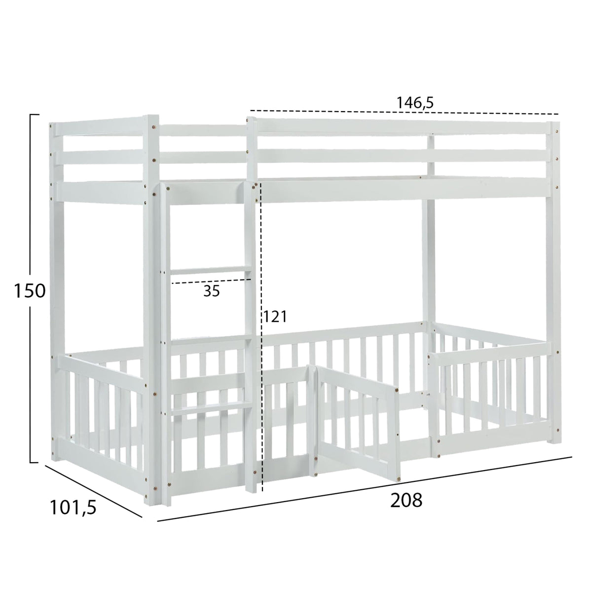 ΠΑΙΔΙΚΗ ΚΟΥΚΕΤΑ τ.MONTESSORI ΜΕ ΠΑΡΚΑΚΙ PLAYKID HM703.03 ΞΥΛΟ ΠΕΥΚΟΥ ΛΕΥΚΟ ΓΙΑ 190x90εκ - Pakobazaar