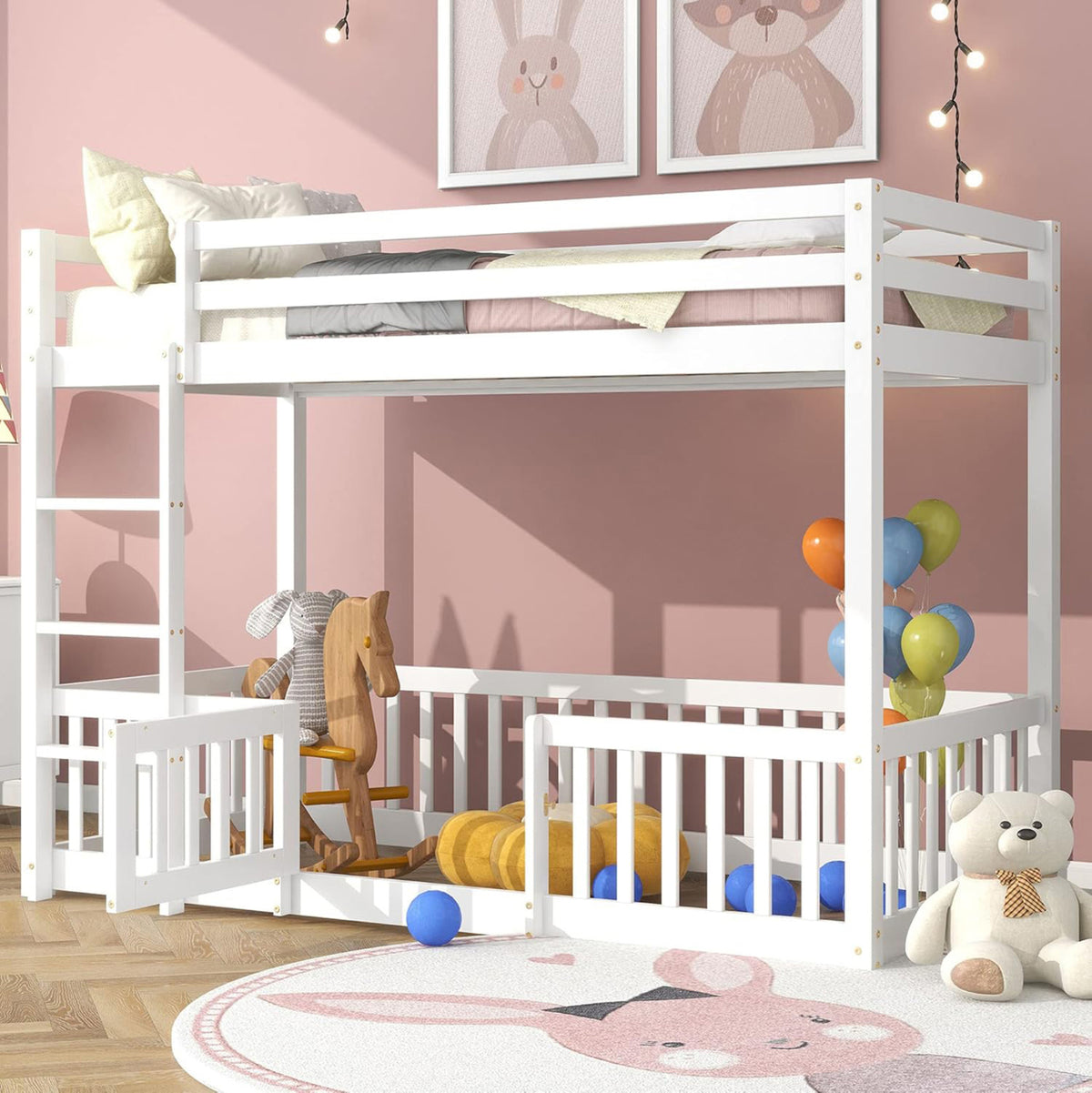 ΠΑΙΔΙΚΗ ΚΟΥΚΕΤΑ τ.MONTESSORI ΜΕ ΠΑΡΚΑΚΙ PLAYKID HM703.03 ΞΥΛΟ ΠΕΥΚΟΥ ΛΕΥΚΟ ΓΙΑ 190x90εκ - Pakobazaar