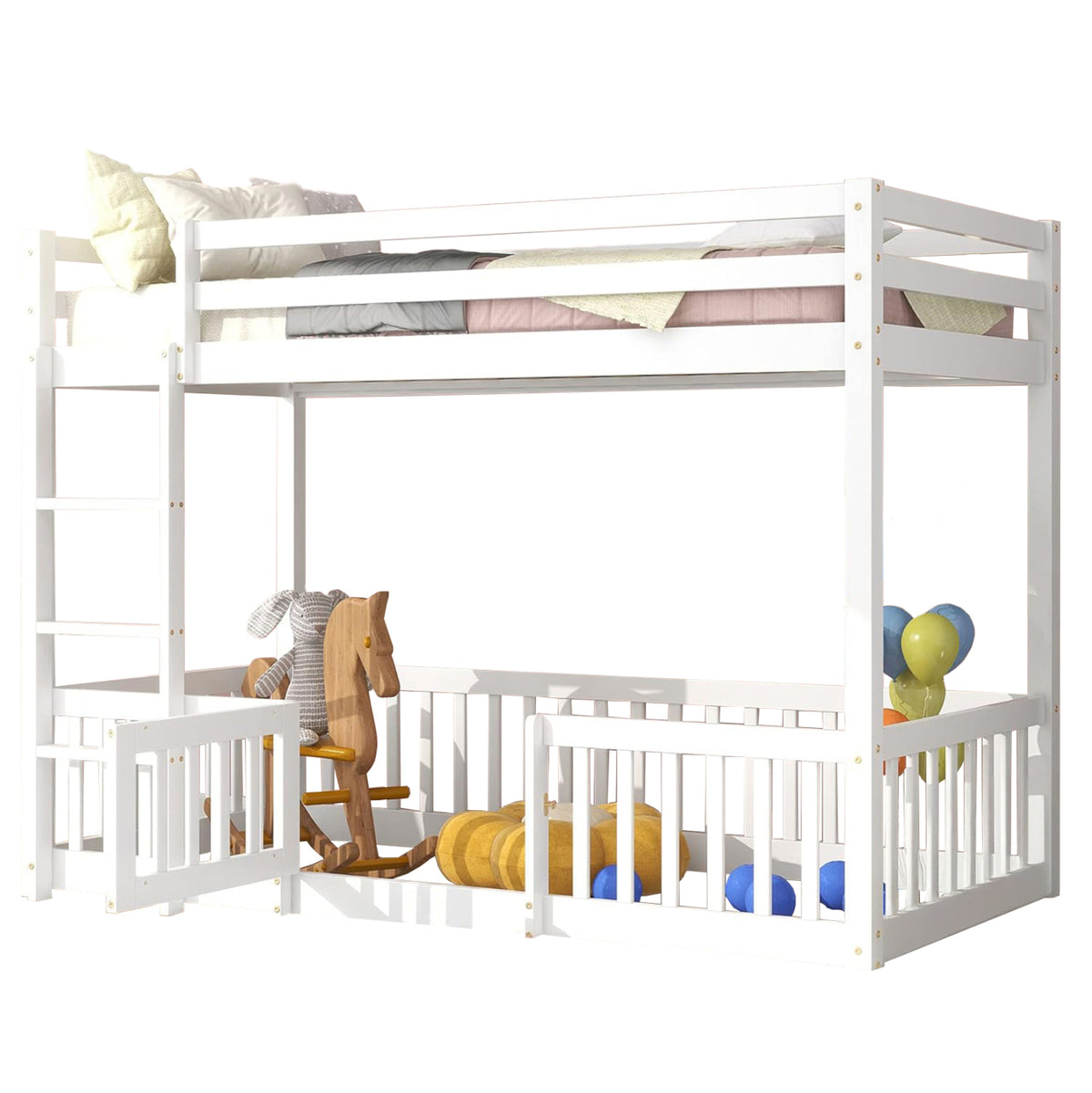 ΠΑΙΔΙΚΗ ΚΟΥΚΕΤΑ τ.MONTESSORI ΜΕ ΠΑΡΚΑΚΙ PLAYKID HM703.03 ΞΥΛΟ ΠΕΥΚΟΥ ΛΕΥΚΟ ΓΙΑ 190x90εκ - Pakobazaar