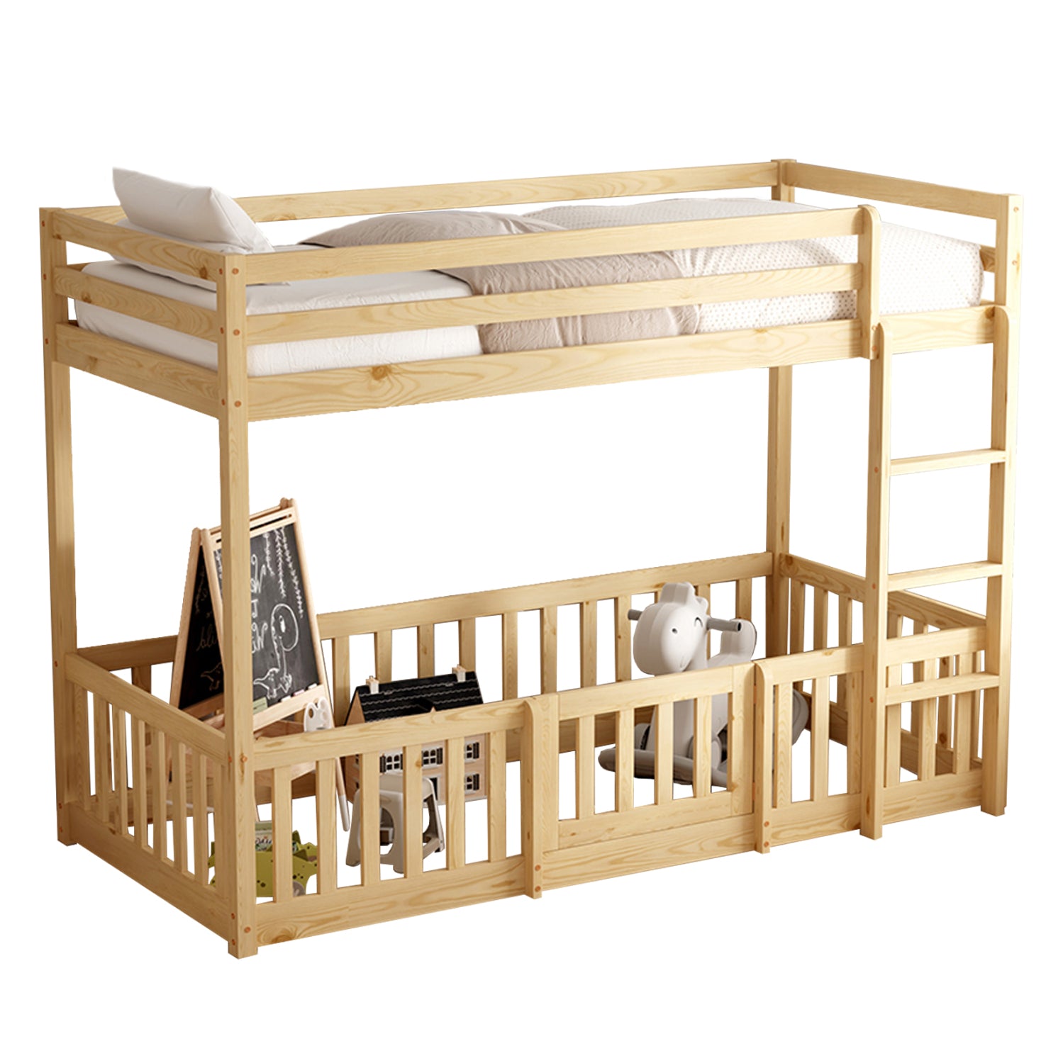 ΠΑΙΔΙΚΗ ΚΟΥΚΕΤΑ τ.MONTESSORI ΜΕ ΠΑΡΚΑΚΙ PLAYKID HM703.01 ΞΥΛΟ ΠΕΥΚΟΥ ΦΥΣΙΚΟ ΓΙΑ 190x90εκ - Pakobazaar