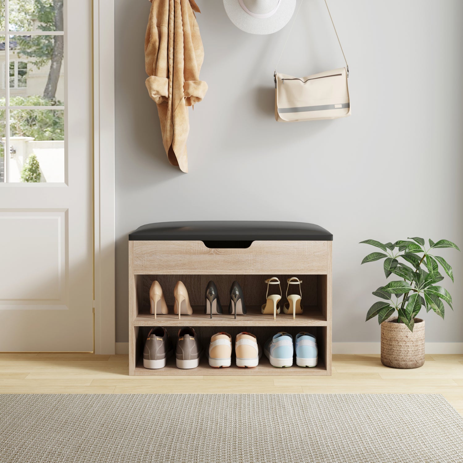 ΠΑΠΟΥΤΣΟΘΗΚΗ ΜΕ ΚΑΘΙΣΜΑ ROMIR HM2477.01 ΜΕΛΑΜΙΝΗ ΣΕ ΣΟΝΑΜΑ-ΚΑΘΙΣΜΑ ΚΑΦΕ 60x30x44Υ - Pakobazaar