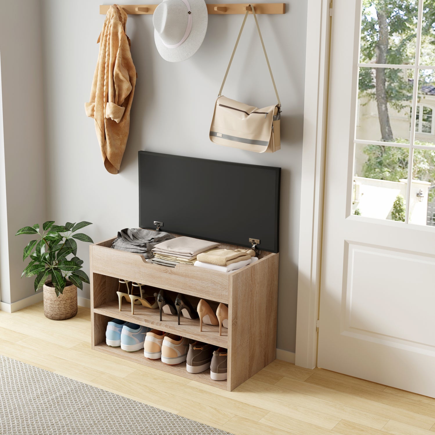 ΠΑΠΟΥΤΣΟΘΗΚΗ ΜΕ ΚΑΘΙΣΜΑ ROMIR HM2477.01 ΜΕΛΑΜΙΝΗ ΣΕ ΣΟΝΑΜΑ-ΚΑΘΙΣΜΑ ΚΑΦΕ 60x30x44Υ - Pakobazaar