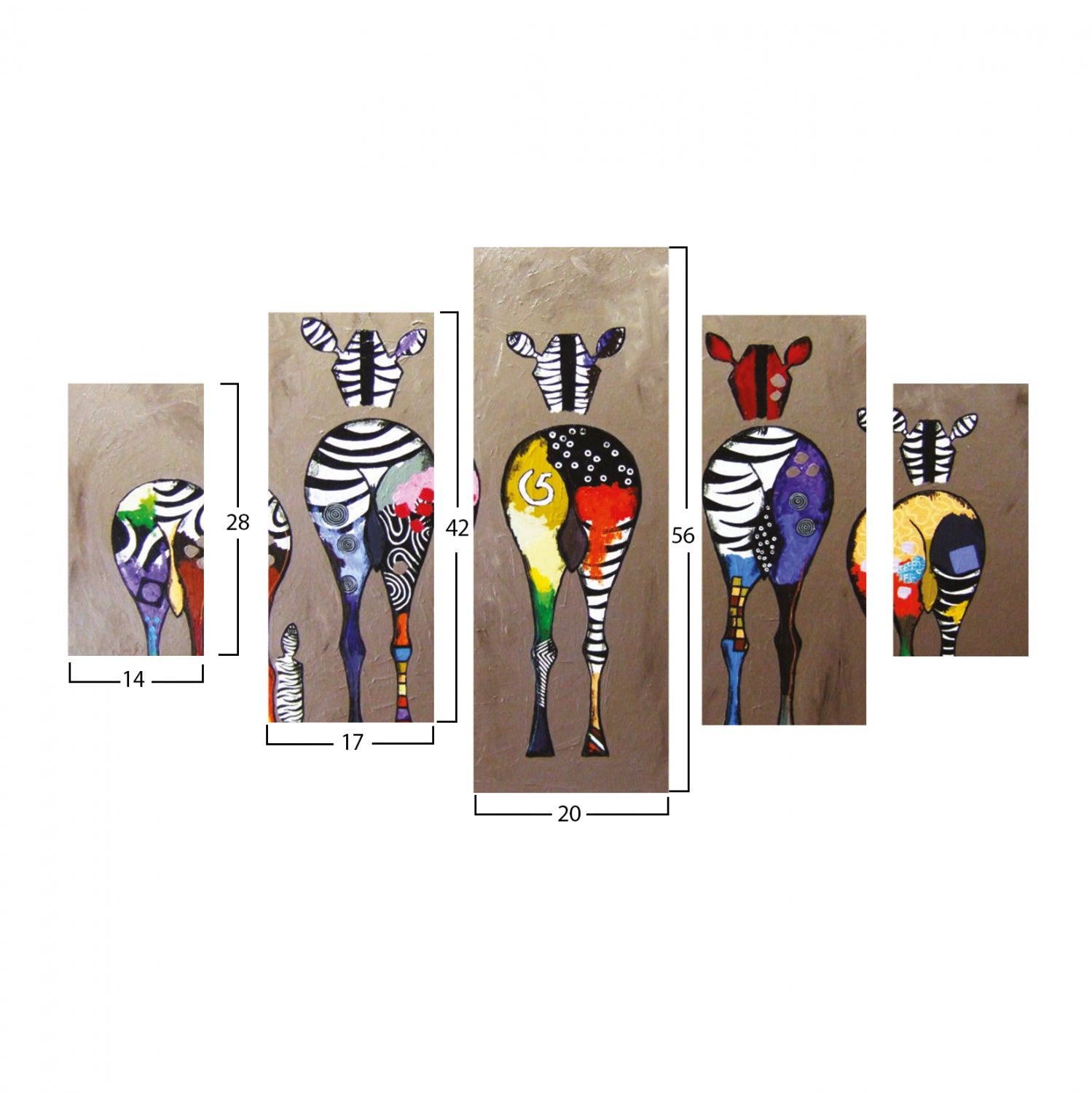ΠΙΝΑΚΑΣ ΠΕΝΤΑΠΤΥΧΟ MDF COLORFUL ZEBRAS 82Χ56x3 HM7207.03 - Pakobazaar