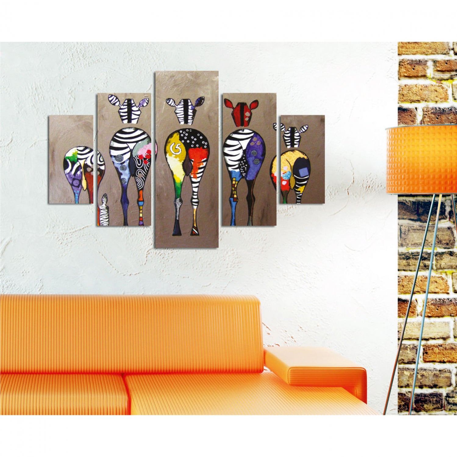 ΠΙΝΑΚΑΣ ΠΕΝΤΑΠΤΥΧΟ MDF COLORFUL ZEBRAS 82Χ56x3 HM7207.03 - Pakobazaar