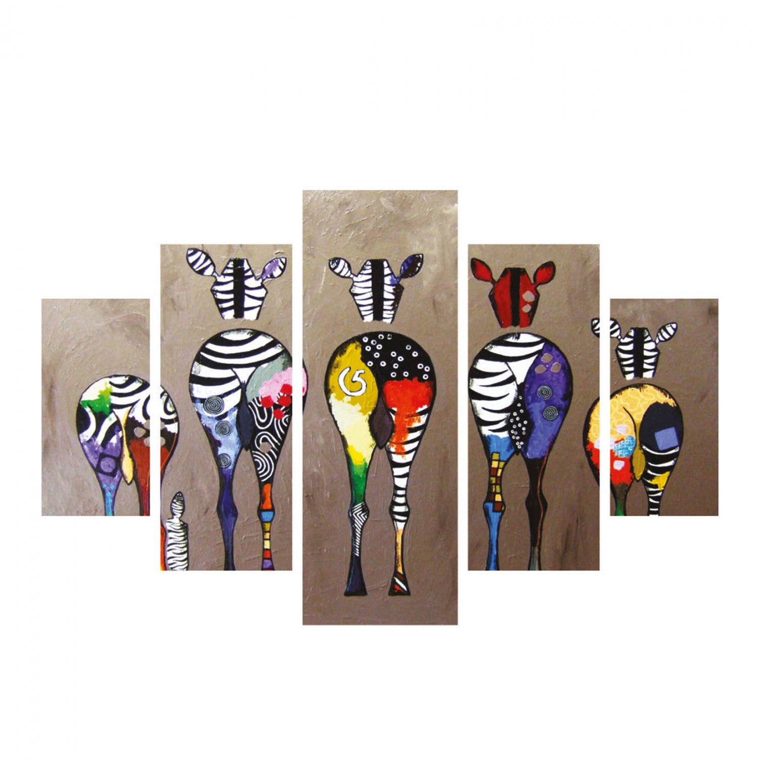 ΠΙΝΑΚΑΣ ΠΕΝΤΑΠΤΥΧΟ MDF COLORFUL ZEBRAS 82Χ56x3 HM7207.03 - Pakobazaar