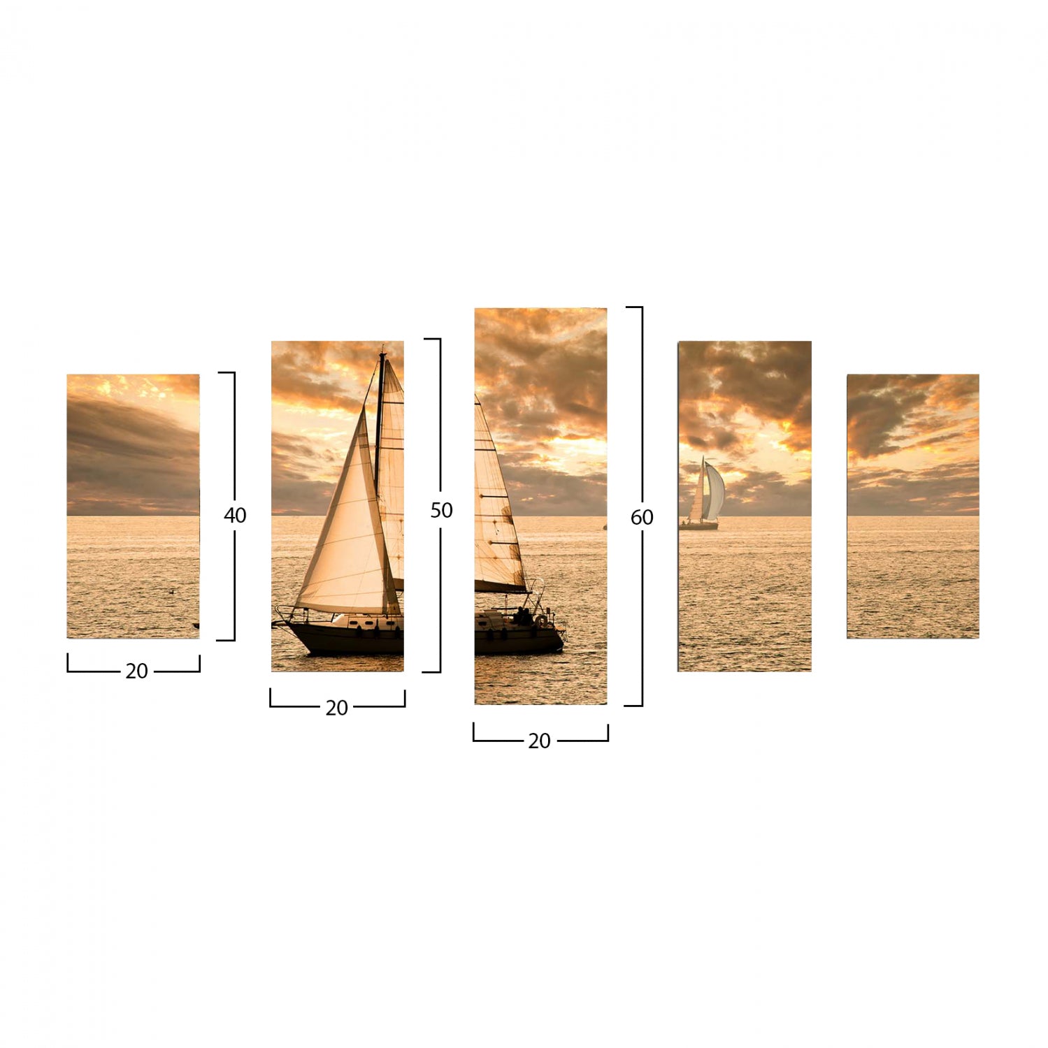 ΠΙΝΑΚΑΣ ΠΕΝΤΑΠΤΥΧΟ MDF SUNSET SAILING HM7206.01 100X0,3X60 εκ. - Pakobazaar