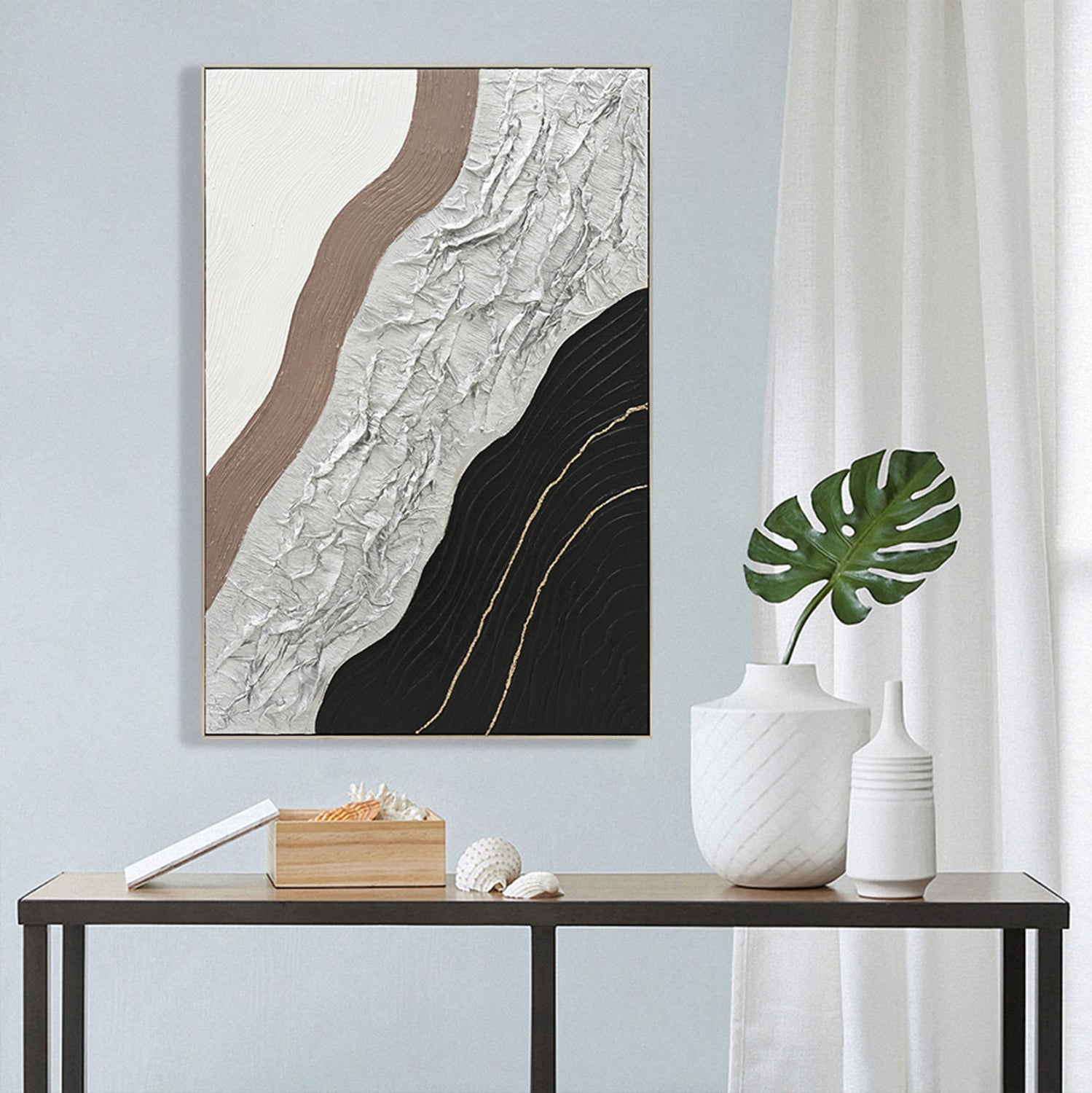 ΠΙΝΑΚΑΣ ΤΟΙΧΟΥ ABSTRACT HM4553.02 ΜΕ ΚΟΡΝΙΖΑ ΜΠΕΖ-ΚΑΜΒΑΣ-ΧΕΙΡΟΠΟΙΗΤΟΣ 82x4.5x122Υεκ - Pakobazaar