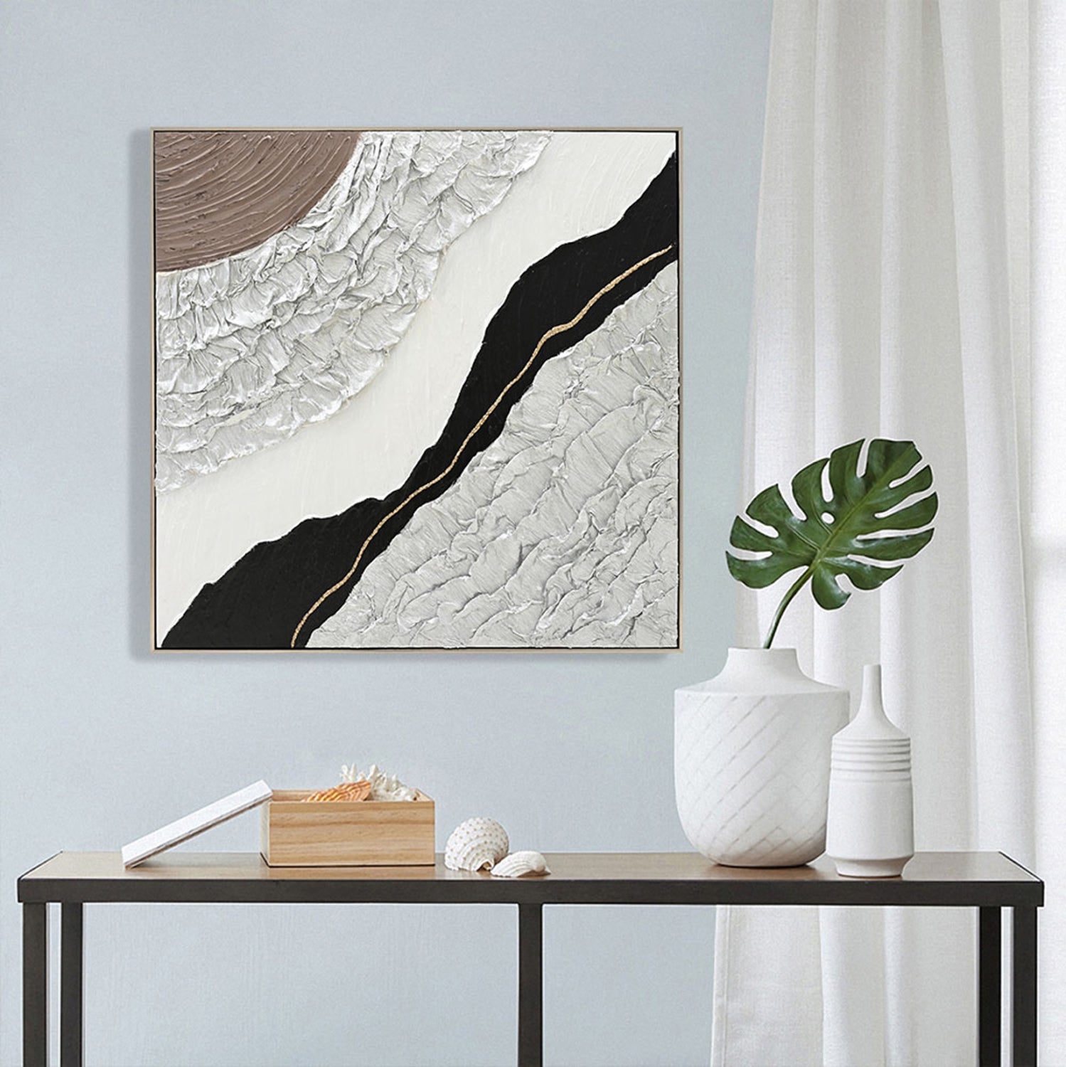 ΠΙΝΑΚΑΣ ΤΟΙΧΟΥ ABSTRACT (ΤΕΤΡΑΓΩΝΟΣ) HM4553.01 ΜΕ ΚΟΡΝΙΖΑ ΜΠΕΖ-ΚΑΜΒΑΣ 82x4.5x82Υεκ - Pakobazaar