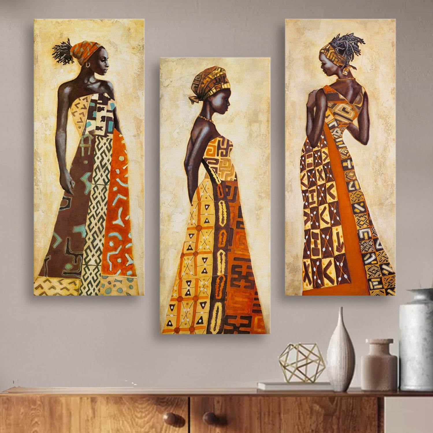 ΠΙΝΑΚΑΣ ΤΡΙΠΤΥΧΟ MDF AFRICAN STYLE WOMEN HM7204.03 60X0,3X50 εκ. - Pakobazaar