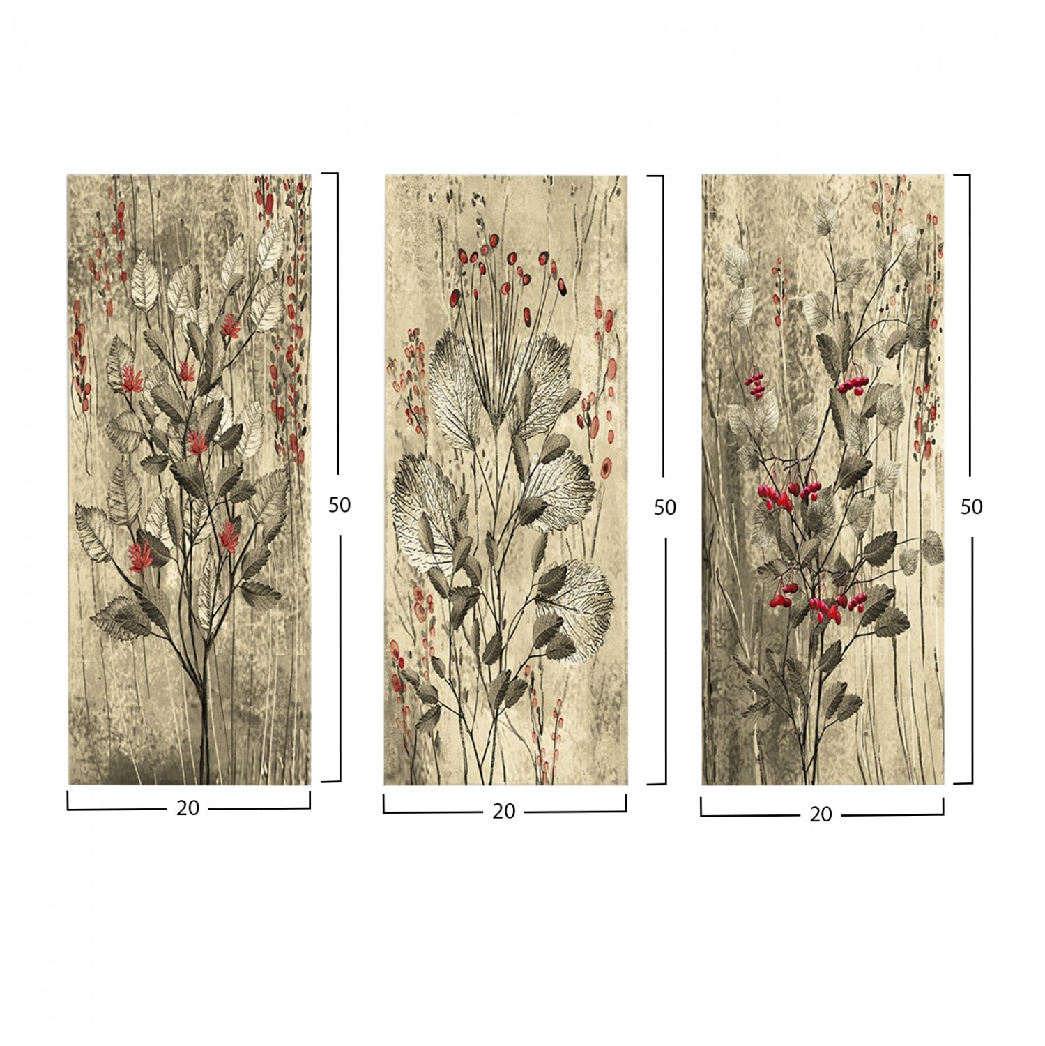 ΠΙΝΑΚΑΣ ΤΡΙΠΤΥΧΟ MDF RED FLOWERS AND BERRIES HM7204.01 60x50x0,3 εκ. - Pakobazaar