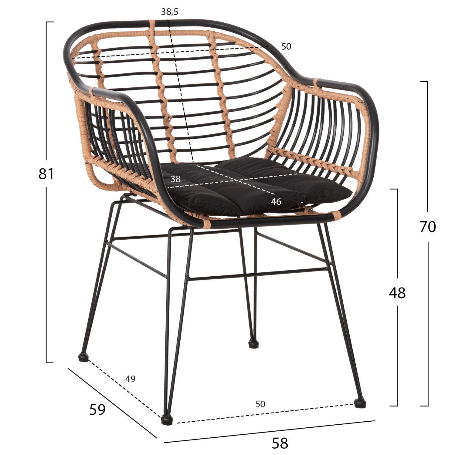 ΠΟΛΥΘΡΟΝΑ ALLEGRA HM5663.11 ΜΕΤΑΛ.ΣΚΕΛΕΤΟΣ-P.E.RATTAN ΜΠΕΖ-ΜΑΥΡΟ 58x59x81Υεκ - Pakobazaar