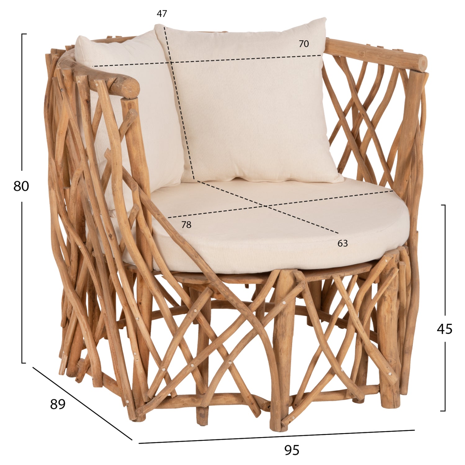 ΠΟΛΥΘΡΟΝΑ ΚΑΑΝ HM5994 ΚΛΑΔΙΑ TEAK ΣΕ ΦΥΣΙΚΟ-ΜΑΞΙΛΑΡΙΑ ΛΕΥΚΑ 95x89x80Υεκ. - Pakobazaar