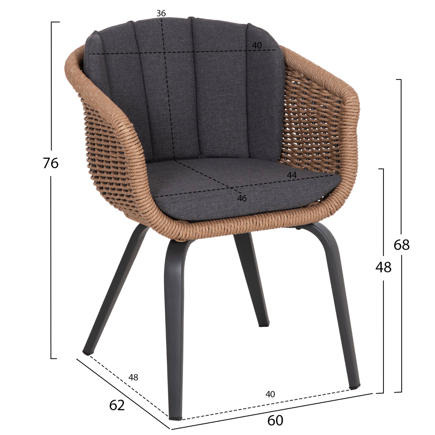ΠΟΛΥΘΡΟΝΑ VICTUS HM6559.01 ΑΛΟΥΜΙΝΙΟ & OLEFIN ΓΚΡΙ-TWIST WICKER 60x62x76Yεκ - Pakobazaar