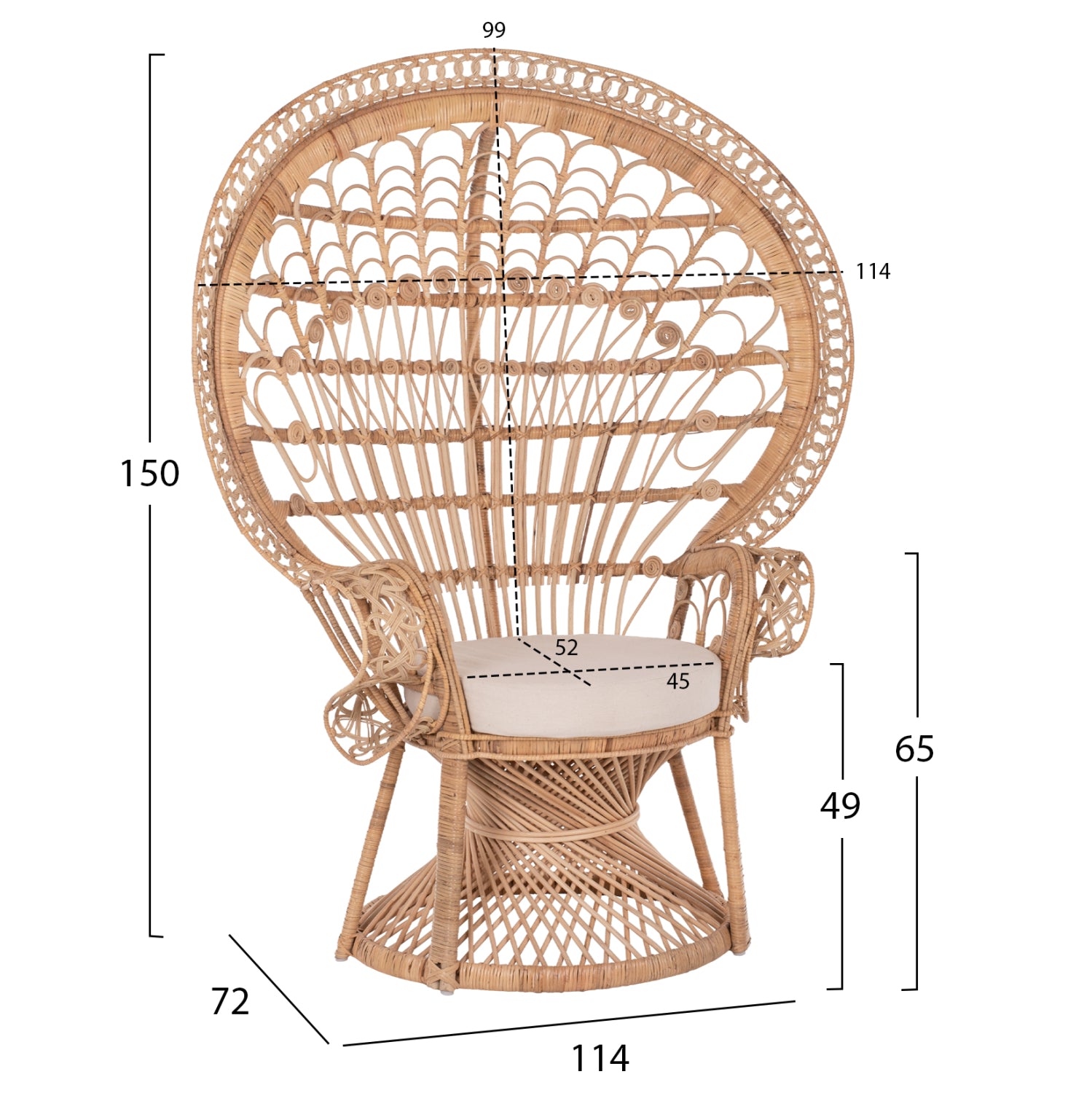 ΠΟΛΥΘΡΟΝΑ ROYAL PEACOCK HM9342 RATTAN ΣΕ ΦΥΣΙΚΟ-ΜΑΞΙΛΑΡΙ ΜΠΕΖ 114x72x150Yεκ. - Pakobazaar