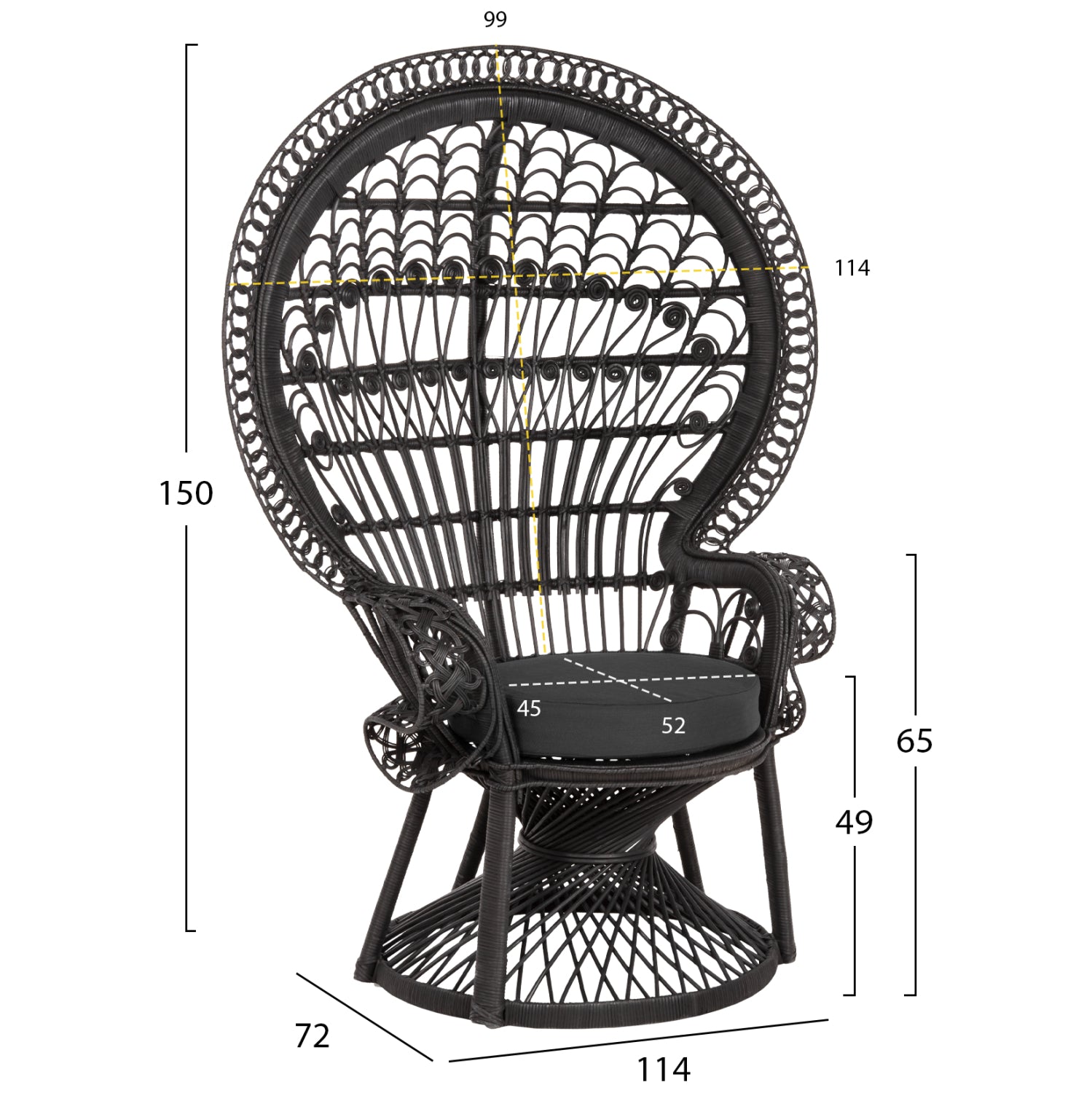 ΠΟΛΥΘΡΟΝΑ ROYAL PEACOCK HM9342.03 RATTAN ΜΑΥΡΟ-ΜΑΞΙΛΑΡΙ ΜΑΥΡΟ 114x72x150Yεκ. - Pakobazaar