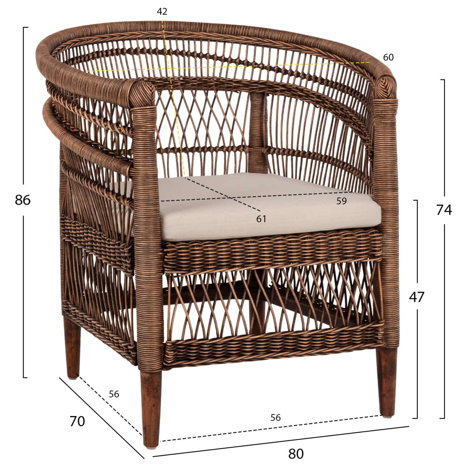 ΠΟΛΥΘΡΟΝΑ MALAWI HM9635.01 ΞΥΛΟ ΜΑΟΝΙ ΜΕ RATTAN ΚΑΦΕ-ΛΕΥΚΟ ΜΑΞΙΛΑΡΙ 80x70x86Υεκ. - Pakobazaar