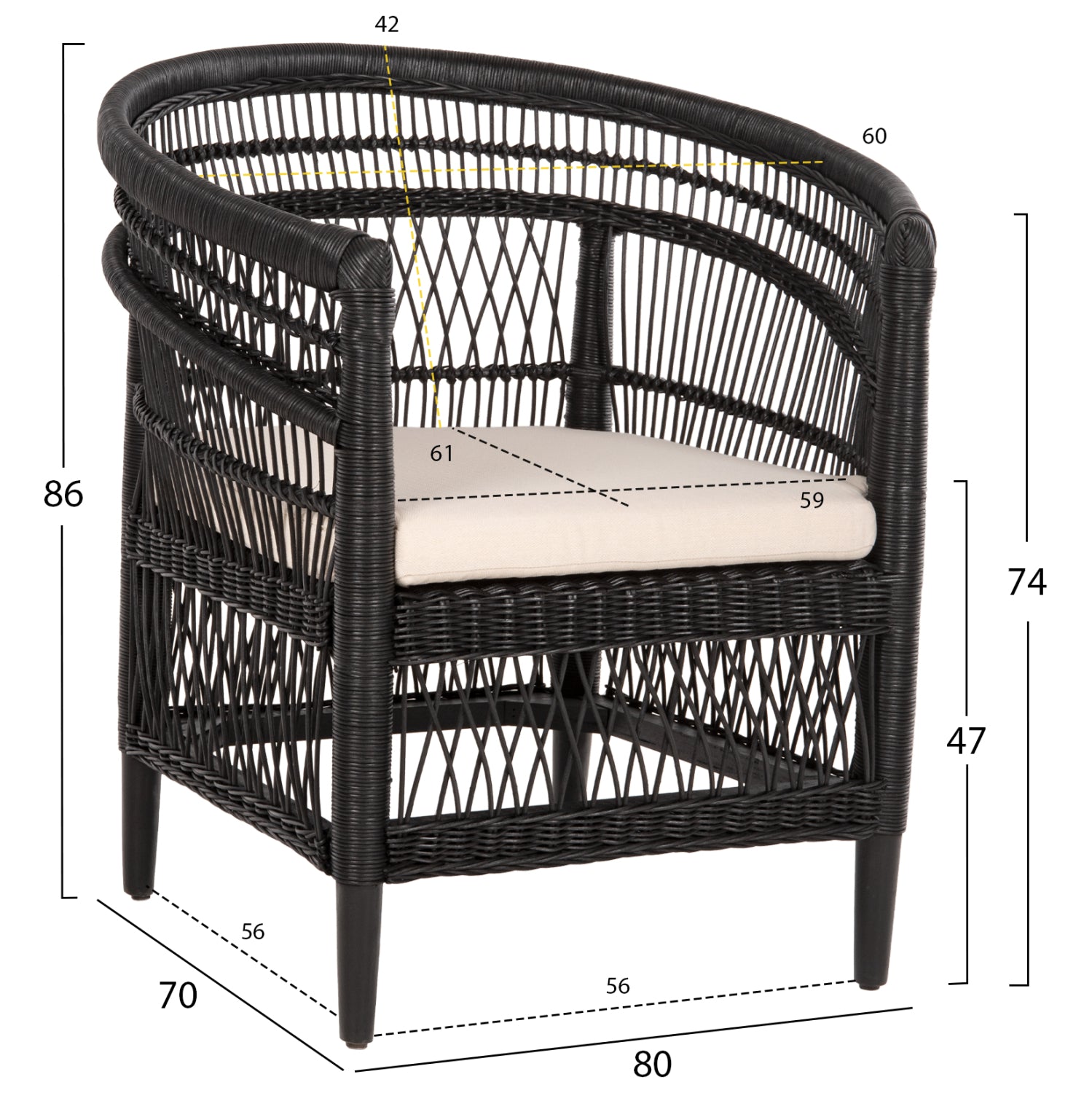ΠΟΛΥΘΡΟΝΑ MALAWI HM9635.03 ΞΥΛΟ ΜΑΟΝΙ ΜΕ RATTAN ΜΑΥΡΟ-ΛΕΥΚΟ ΜΑΞΙΛΑΡΙ 80x70x86Υεκ. - Pakobazaar