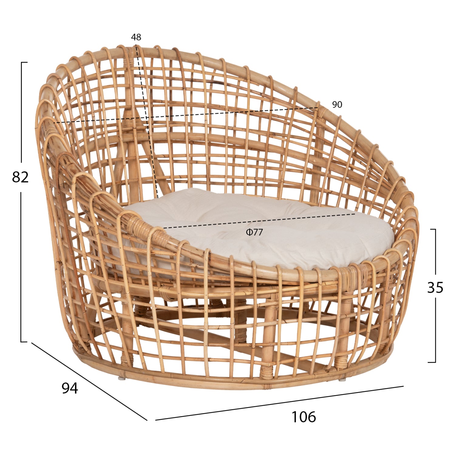 ΠΟΛΥΘΡΟΝΑ ENTO HM9814 RATTAN ΣΕ ΦΥΣΙΚΟ-ΜΠΕΖ ΜΑΞΙΛΑΡΙ 85x75x67Yεκ. - Pakobazaar