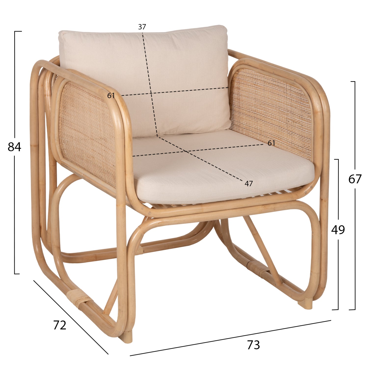 ΠΟΛΥΘΡΟΝΑ WENDY HM9816 RATTAN ΣΕ ΦΥΣΙΚΟ ΧΡΩΜΑ-ΛΕΥΚΑ ΜΑΞΙΛΑΡΙΑ 73x72x84Yεκ. - Pakobazaar