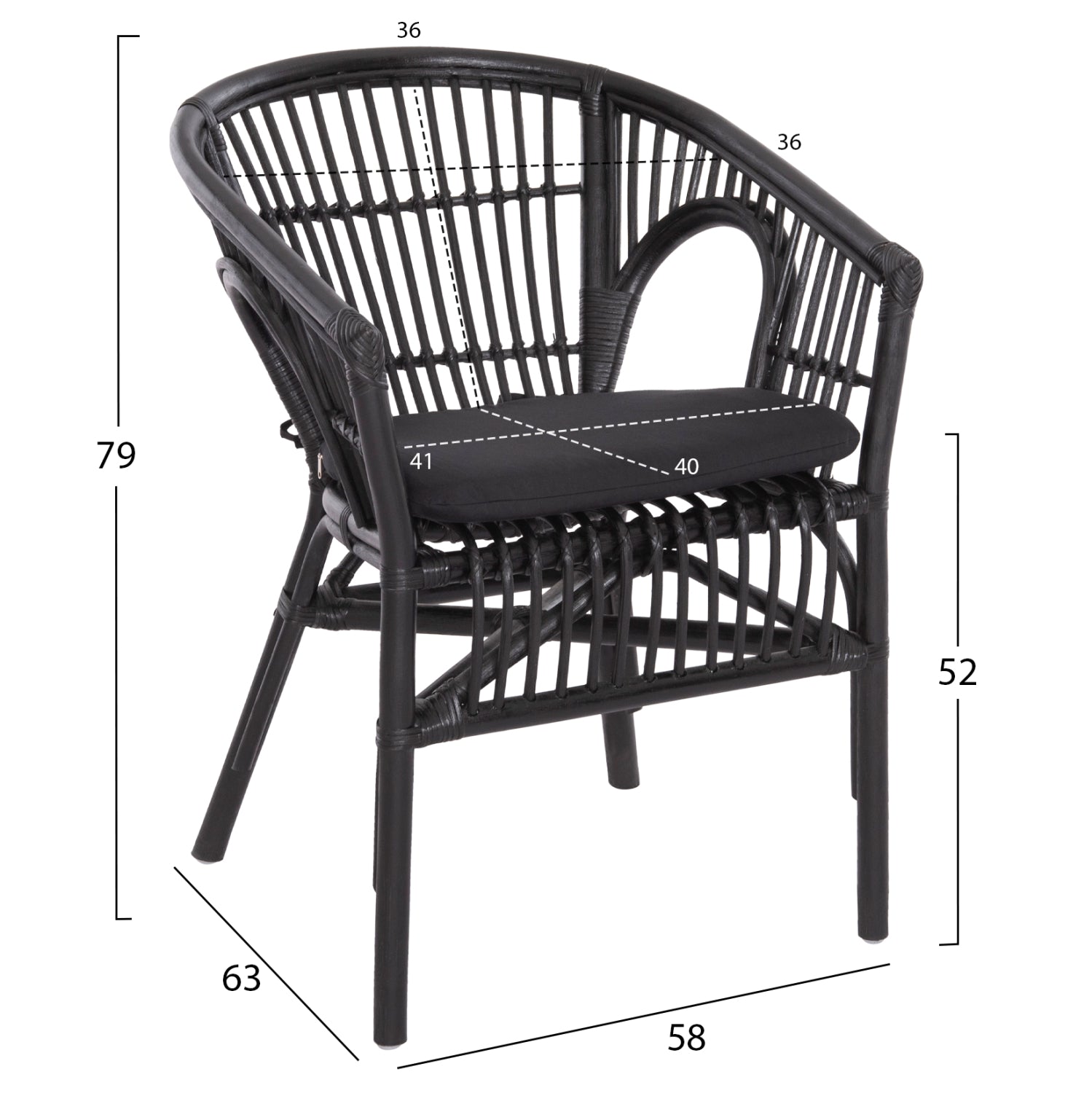 ΠΟΛΥΘΡΟΝΑ DAMPAR HM9929.03 RATTAN & ΜΑΞΙΛΑΡΙ ΣΕ ΜΑΥΡΟ 58x63x79Υεκ. - Pakobazaar