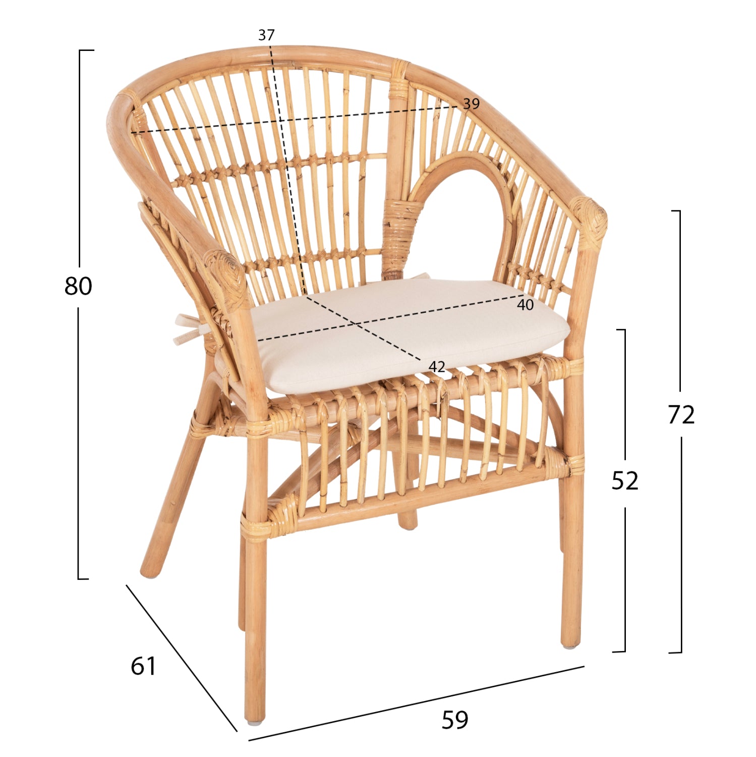 ΠΟΛΥΘΡΟΝΑ DAMPAR HM9929.04 RATTAN ΣΕ ΦΥΣΙΚΟ-ΛΕΥΚΟ ΜΑΞΙΛΑΡΙ 59x61x80Υεκ. - Pakobazaar