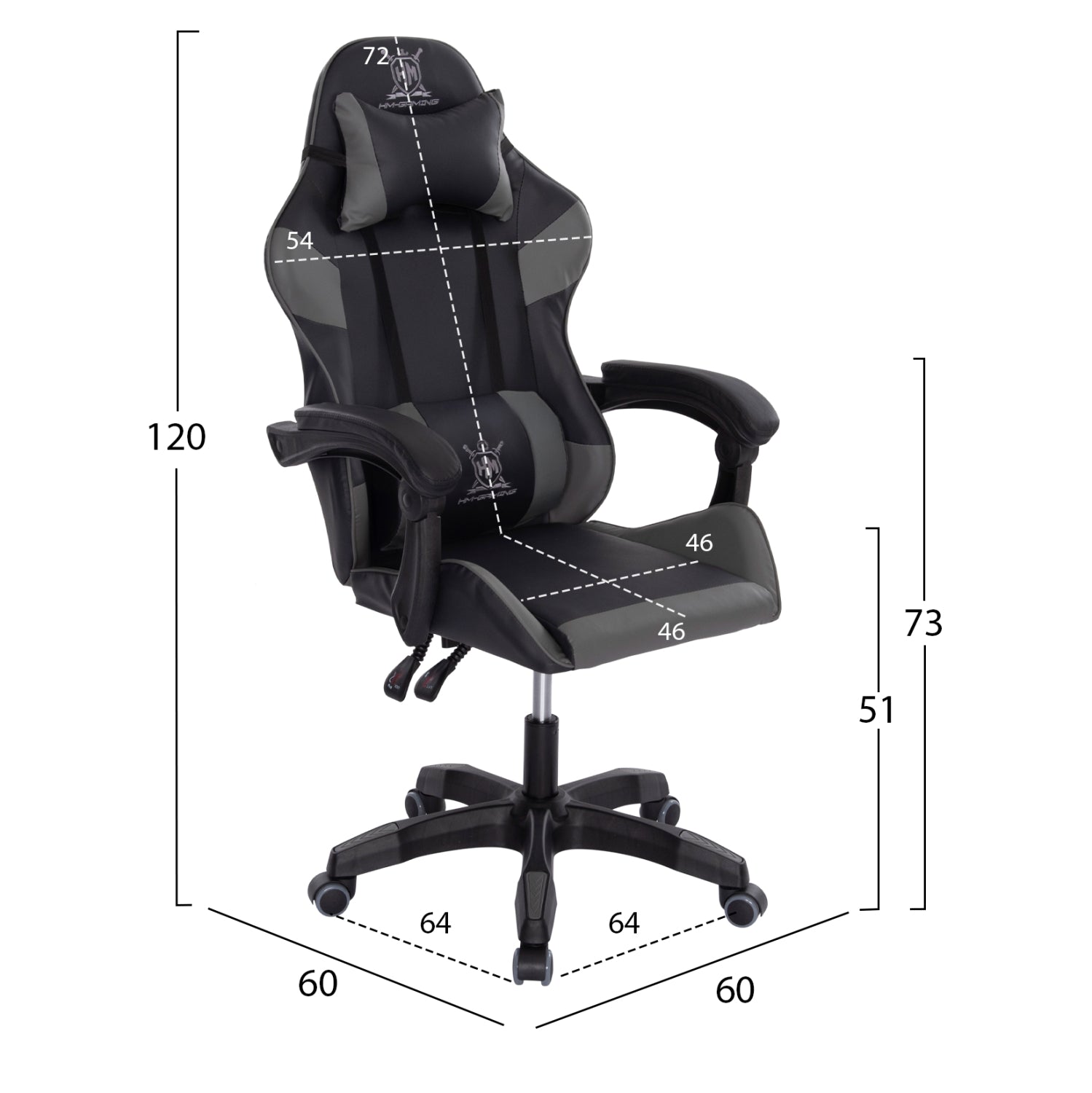 ΠΟΛΥΘΡΟΝΑ GAMING DARREN HM1203.10 ΜΑΥΡΟ-ΓΚΡΙ PVC 60x60x120Υεκ. - Pakobazaar