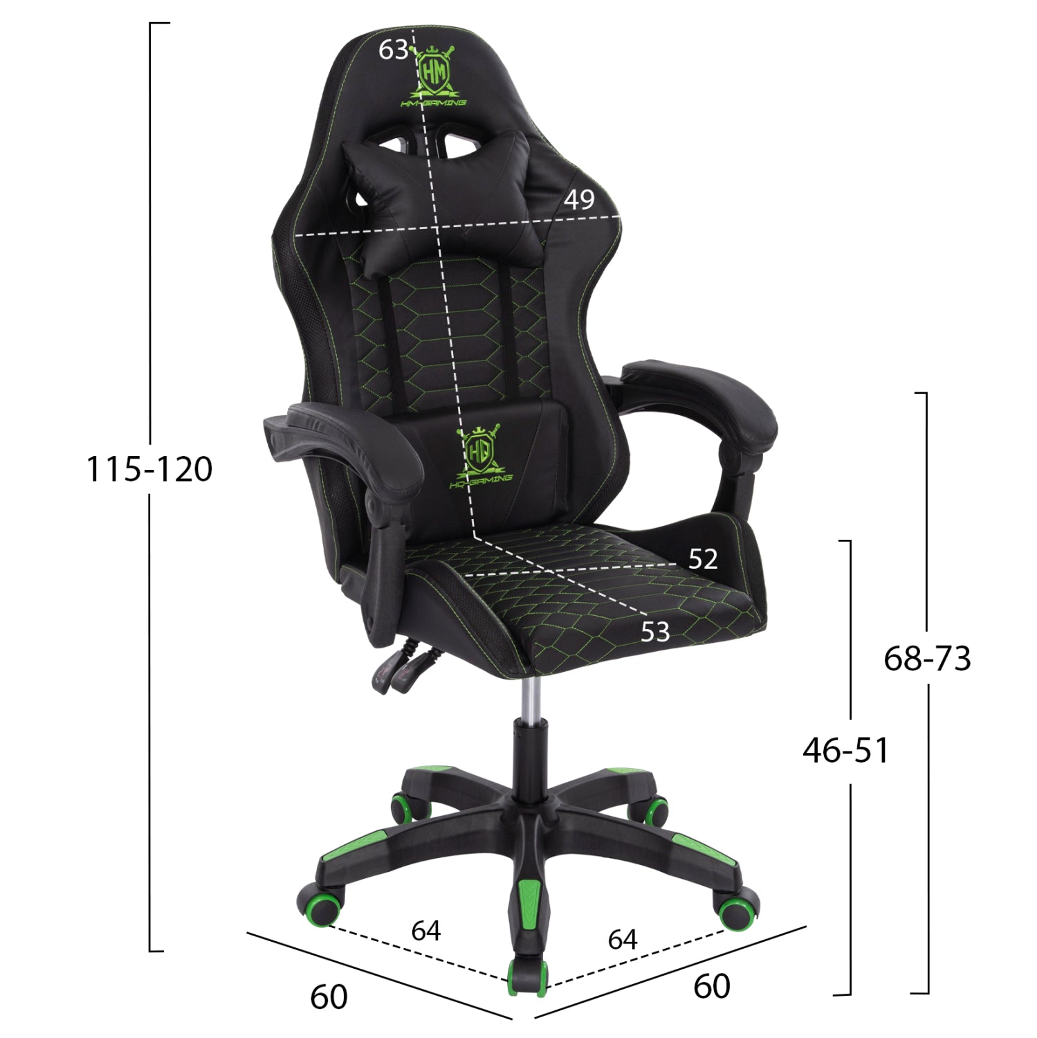 ΠΟΛΥΘΡΟΝΑ GAMING LOOT HM1204 ΜΑΥΡΟ-ΠΡΑΣΙΝΟ PVC 60x60x120Υεκ. - Pakobazaar