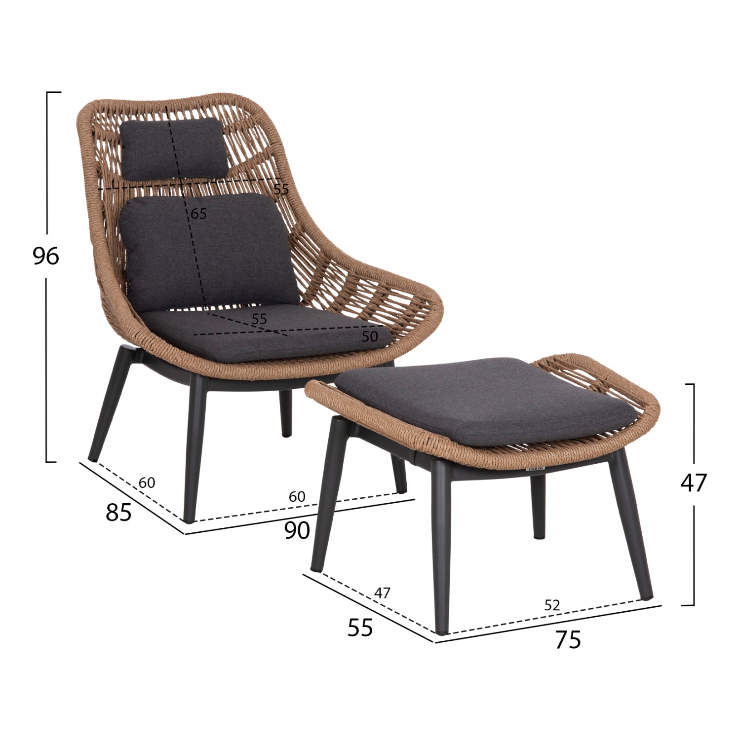 ΠΟΛΥΘΡΟΝΑ LOUNGE ΜΕ ΥΠΟΠΟΔΙΟ REMVAZZO HM6561.01 ΑΛΟΥΜΙΝΙΟ ΓΚΡΙ--WICKER 90x85x96Υεκ - Pakobazaar
