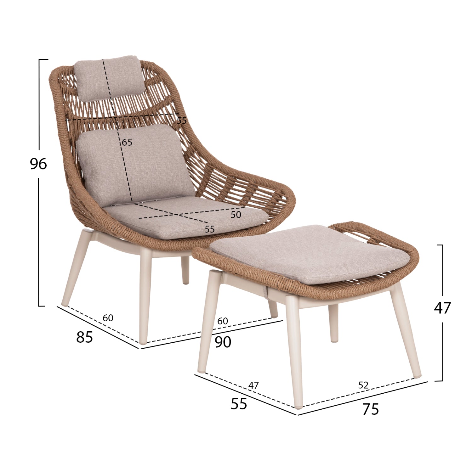 ΠΟΛΥΘΡΟΝΑ LOUNGE ΜΕ ΥΠΟΠΟΔΙΟ REMVAZZO HM6561.02 ΑΛΟΥΜΙΝΙΟ ΜΠΕΖ--WICKER 90x85x96Υεκ - Pakobazaar