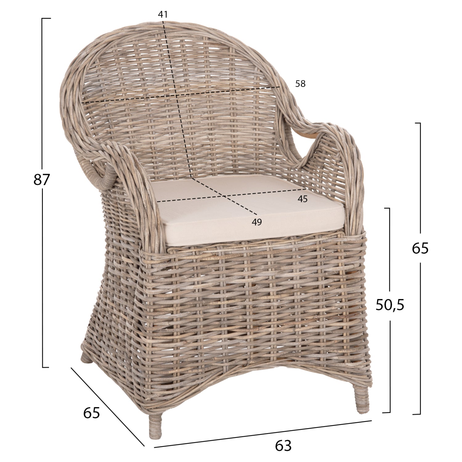 ΠΟΛΥΘΡΟΝΑ ΜΕ ΕΚΡΟΥ ΜΑΞΙΛΑΡΙ KEYLA HM9536 ΚΑΦΕ RATTAN 63x65x87Υεκ. - Pakobazaar
