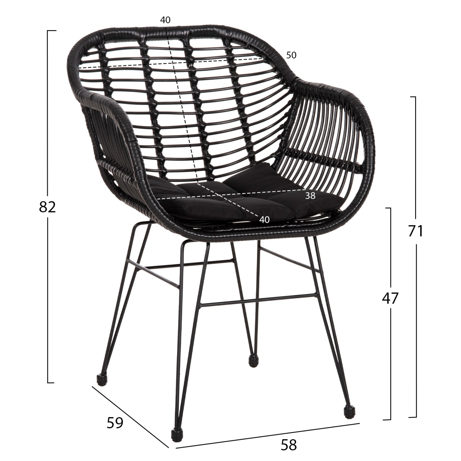 ΠΟΛΥΘΡΟΝΑ ΜΕ ΜΑΞΙΛΑΡΙ ΜΕΤΑΛΛΙΚΗ ALLEGRA HM5450.32 ΜΕ WICKER ΜΑΥΡΟ 58x59x82Υεκ. - Pakobazaar