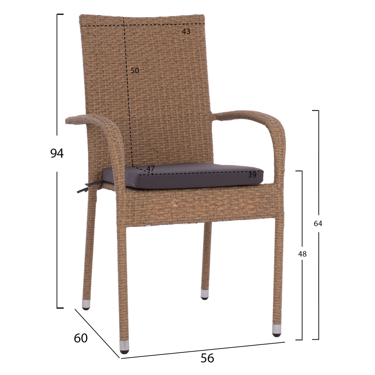 ΠΟΛΥΘΡΟΝΑ ΜΕΤΑΛΛΙΚΗ ANISHA HM5685.02 ΜΕ ΜΑΞΙΛΑΡΙ WICKER ΚΑΦΕ-ΜΟΚΑ ΣΤΟΙΒ/ΜΕΝΗ 56x60x94 εκ. - Pakobazaar