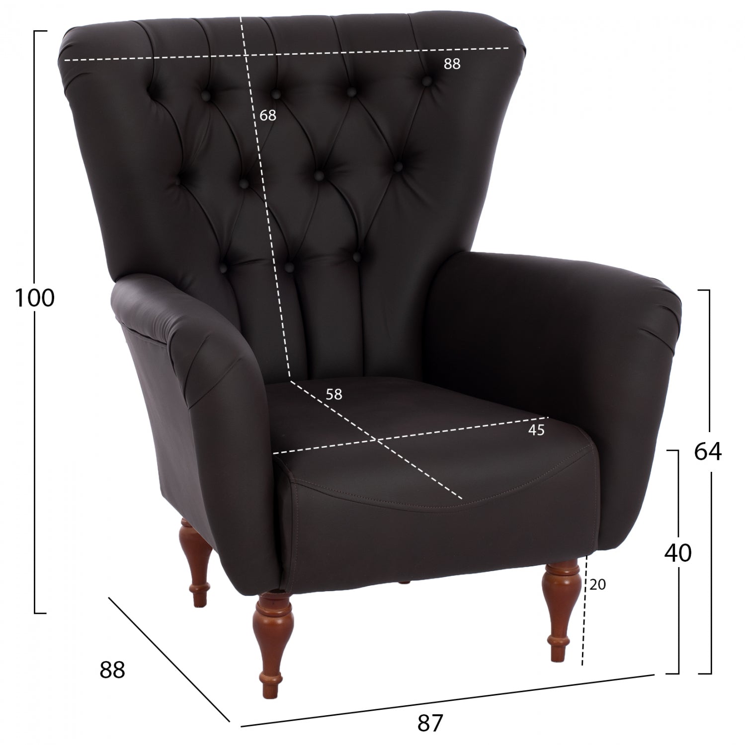 ΠΟΛΥΘΡΟΝΑ ΜΠΕΡΖΕΡΑ Τ. CHESTERFIELD ΣΕ ΧΡΩΜΑ ΚΑΦΕ HM9217.03 87x88x100 εκ. - Pakobazaar