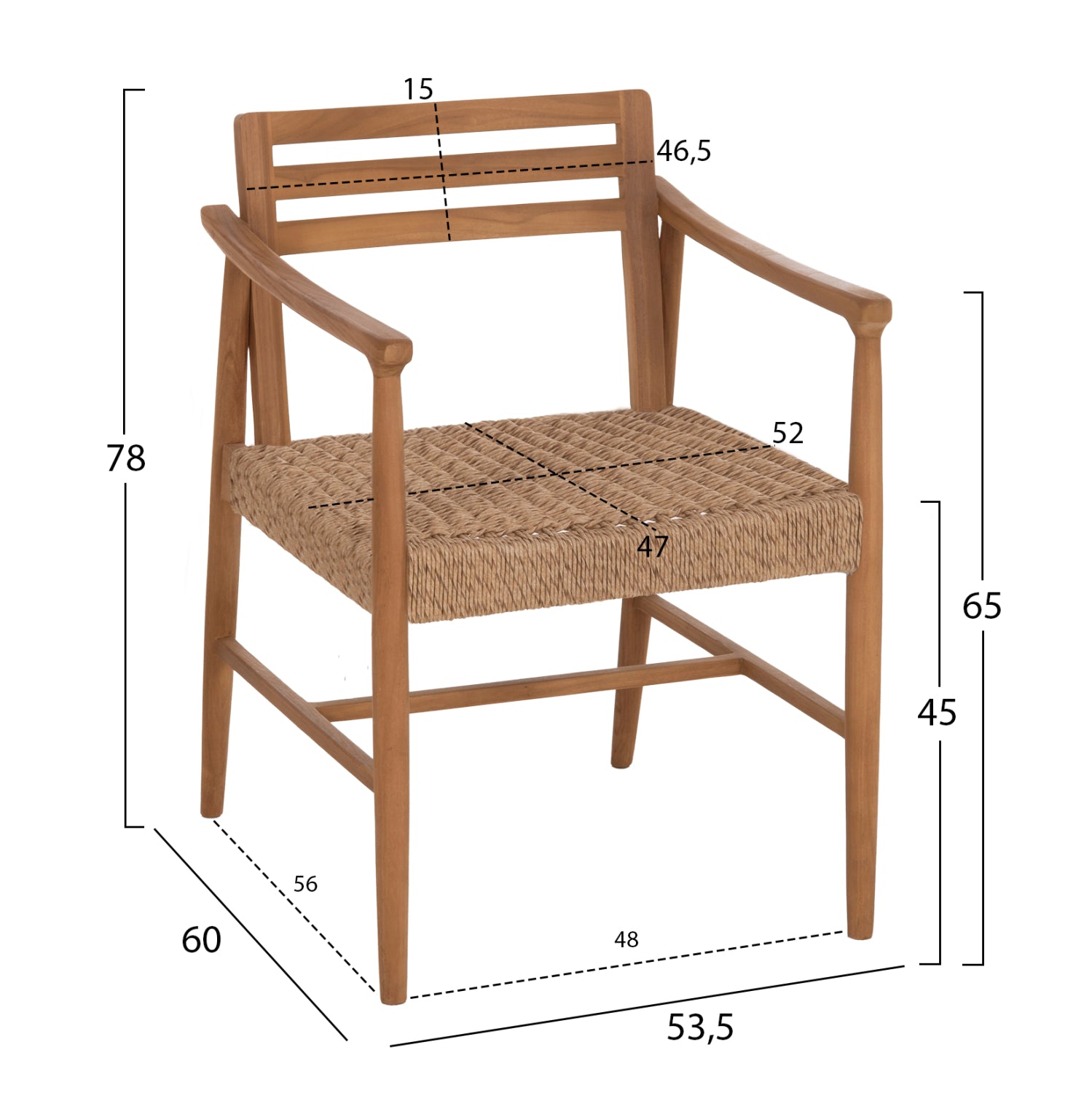 ΠΟΛΥΘΡΟΝΑ ΤΡΑΠΕΖΑΡΙΑΣ ROBIN HM18351 ΞΥΛΟ TEAK & ΣΧΟΙΝΙ VIRO ΦΥΣΙΚΟ 53,5x60x78Υεκ - Pakobazaar