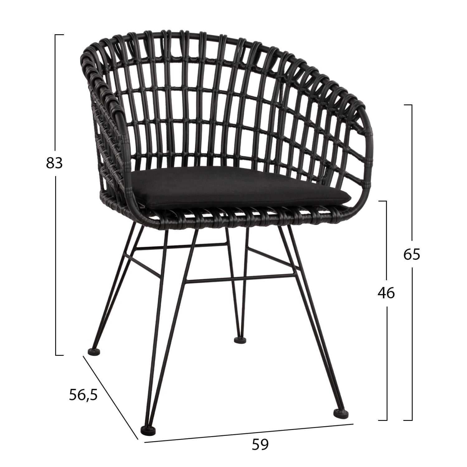 ΠΟΛΥΘΡΟΝΑ ΤΥΠΟΥ ΦΩΛΙΑ ΜΕΤΑΛΛΙΚΗ ALLEGRA HM5456.02 ΜΕ WICKER ΜΑΥΡΟ 59Χ56,5Χ83Υ εκ. - Pakobazaar