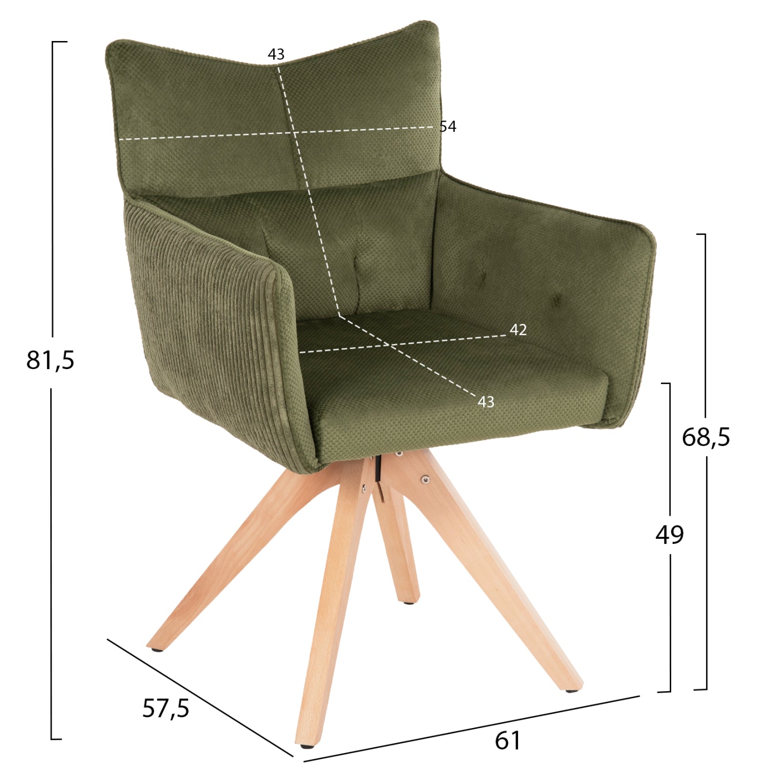 ΠΟΛΥΘΡΟΝΑ ΤΡΑΠΕΖΑΡΙΑΣ QUILL HM9843.05 ΠΡΑΣΙΝΟ ΥΦΑΣΜΑ-ΞΥΛΟ ΟΞΙΑΣ ΠΟΔΙΑ 61x57,5x91Υεκ. - Pakobazaar