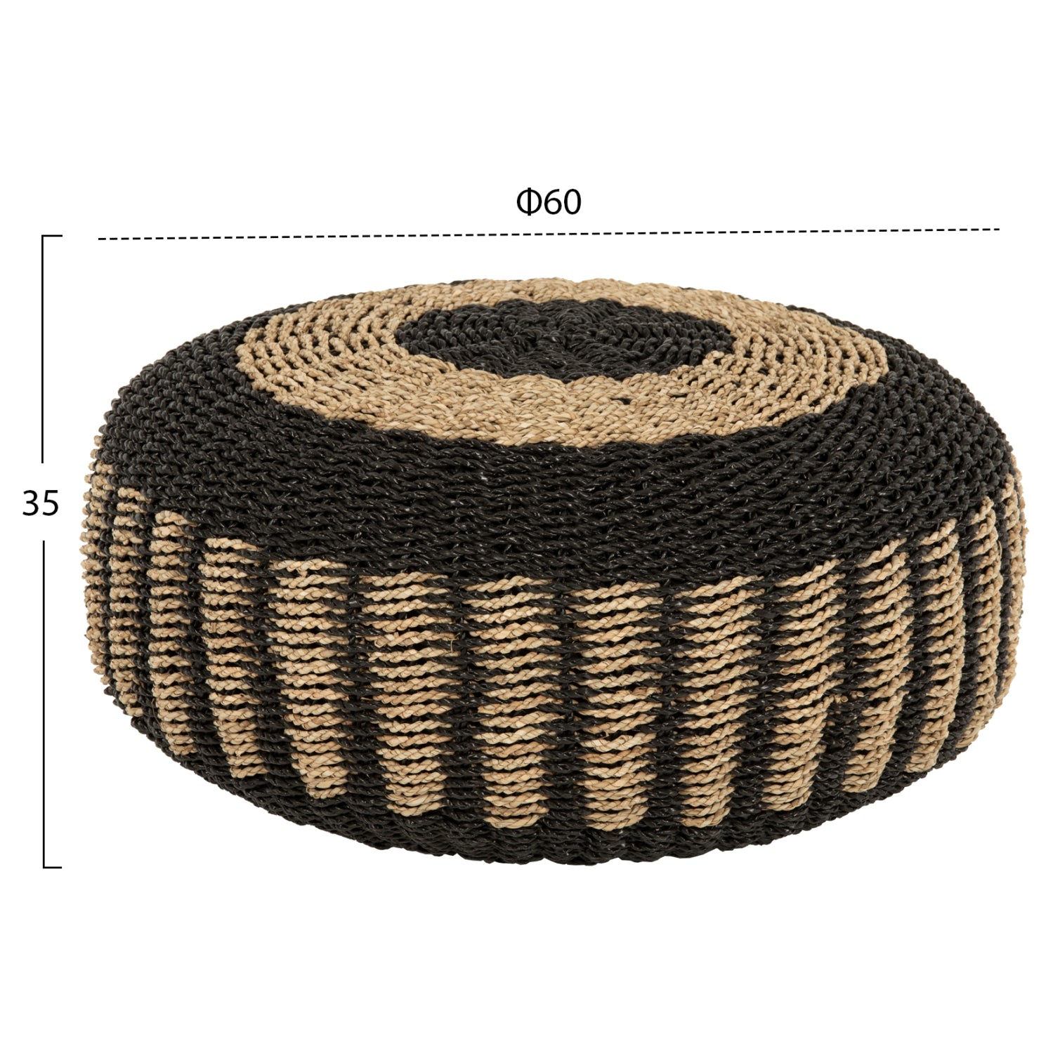 ΠΟΥΦ ΣΚΑΜΠΟ SARONI HM7851.02 SEAGRASS ΣΕ ΦΥΣΙΚΟ-ΜΑΥΡΟ ΧΡΩΜΑ Φ60x35Yεκ. - Pakobazaar