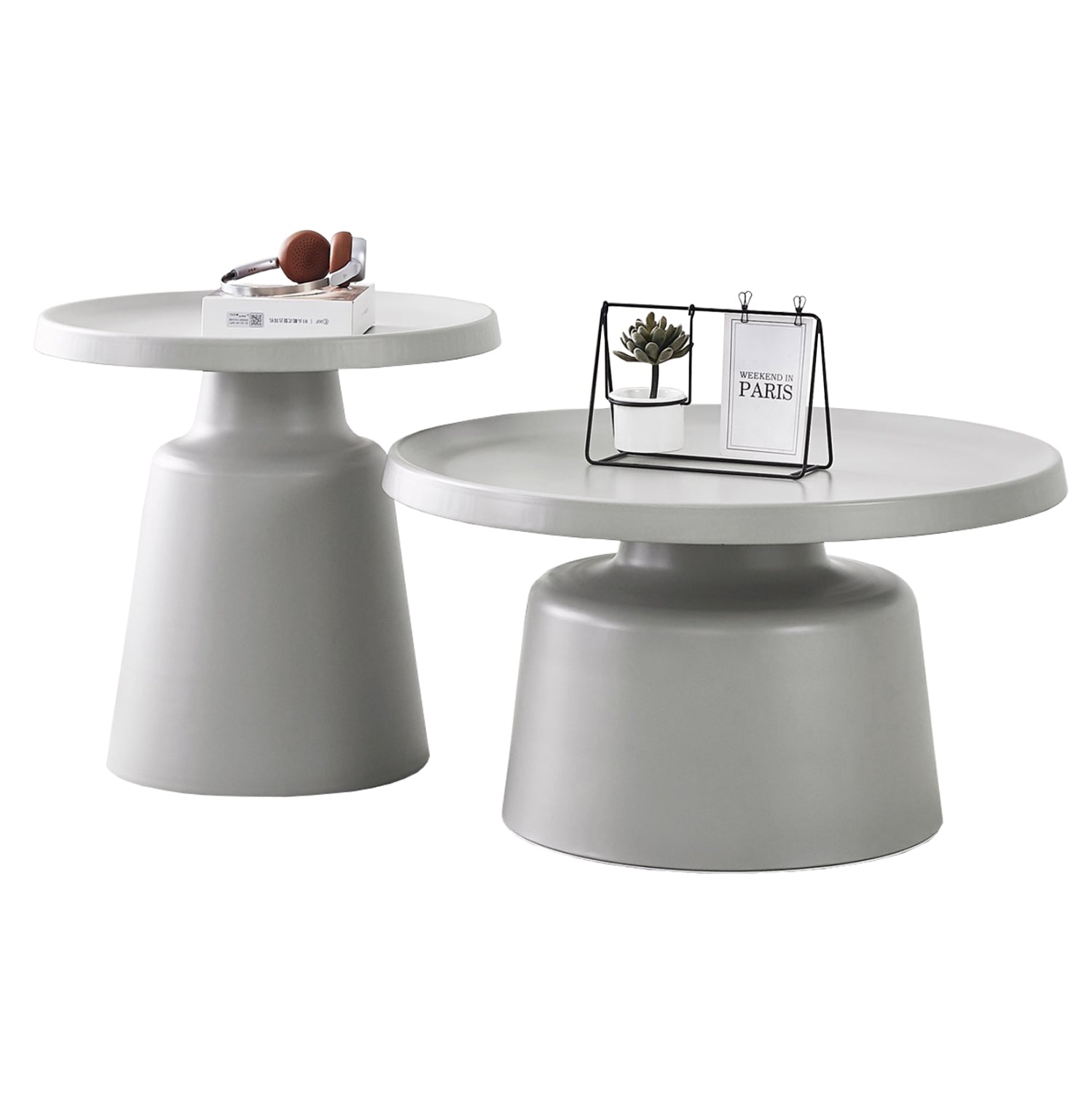 ΣΕΤ 2 ΤΡΑΠΕΖΙΑ ΣΑΛΟΝΙΟΥ RINKON2 HM18304.03 ΜΕΤΑΛΛΟ ΣΕ ΓΚΡΙ Φ50εκ & Φ70εκ - Pakobazaar