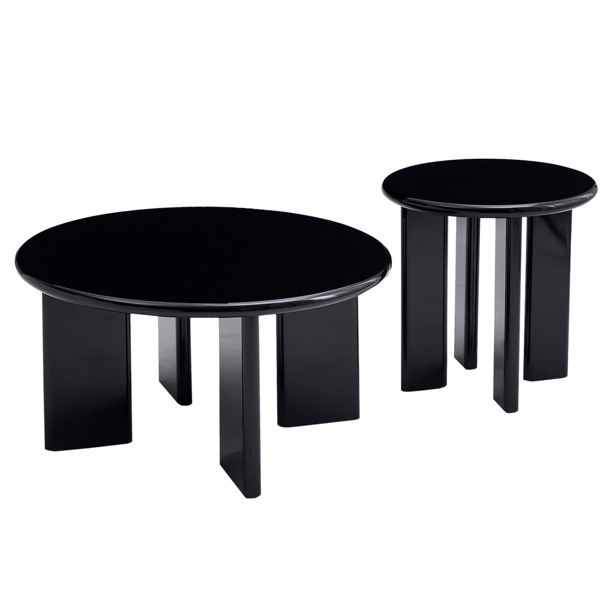 ΣΕΤ 2 ΤΡΑΠΕΖΙΑ ΣΑΛΟΝΙΟΥ FLIX HM18452.02 MDF ΣΕ GLOSSY ΜΑΥΡΟ Φ80 & Φ50εκ