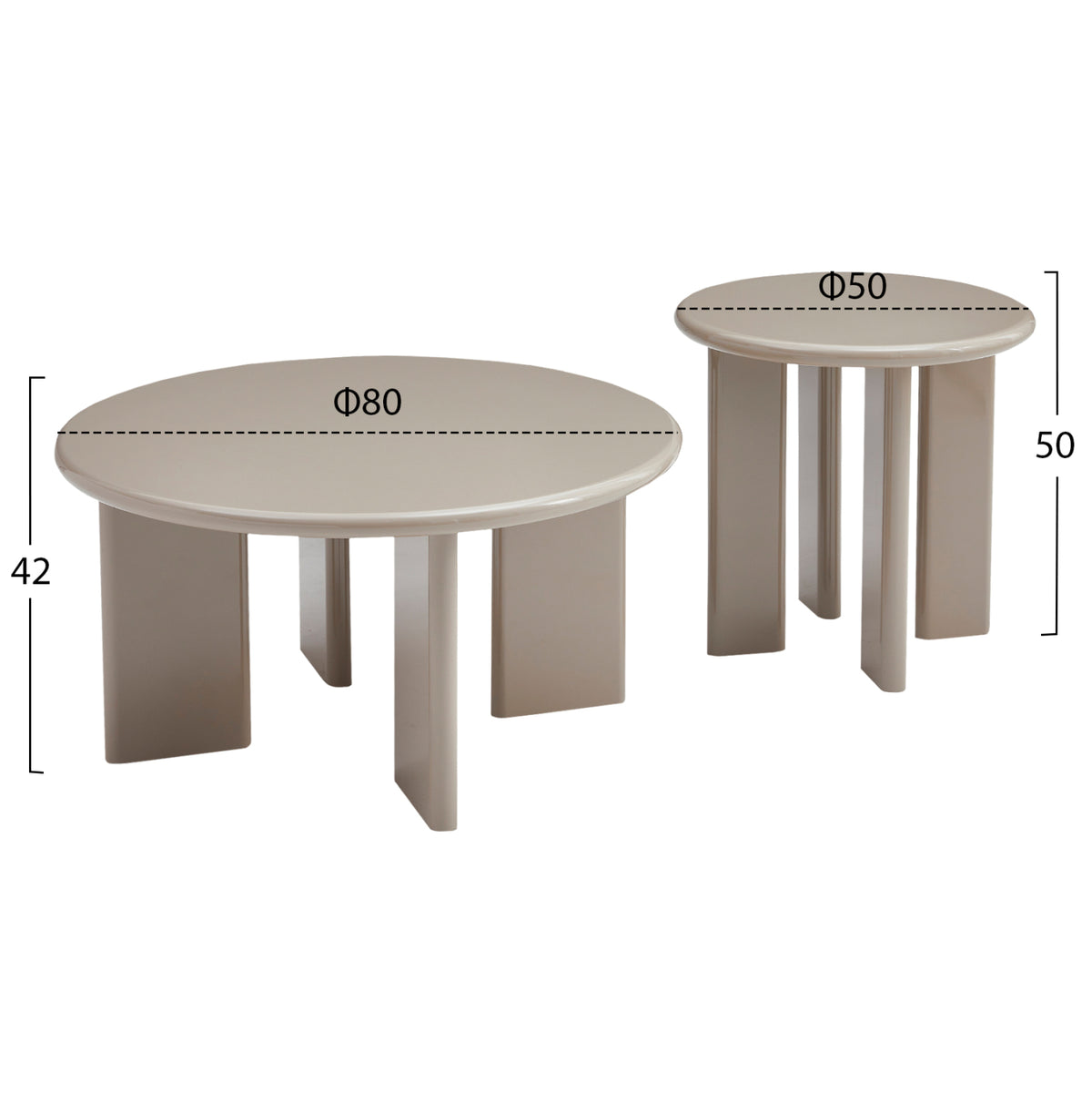 ΣΕΤ 2 ΤΡΑΠΕΖΙΑ ΣΑΛΟΝΙΟΥ FLIX HM18452.05 MDF ΣΕ GLOSSY TAUPE Φ80 & Φ50εκ