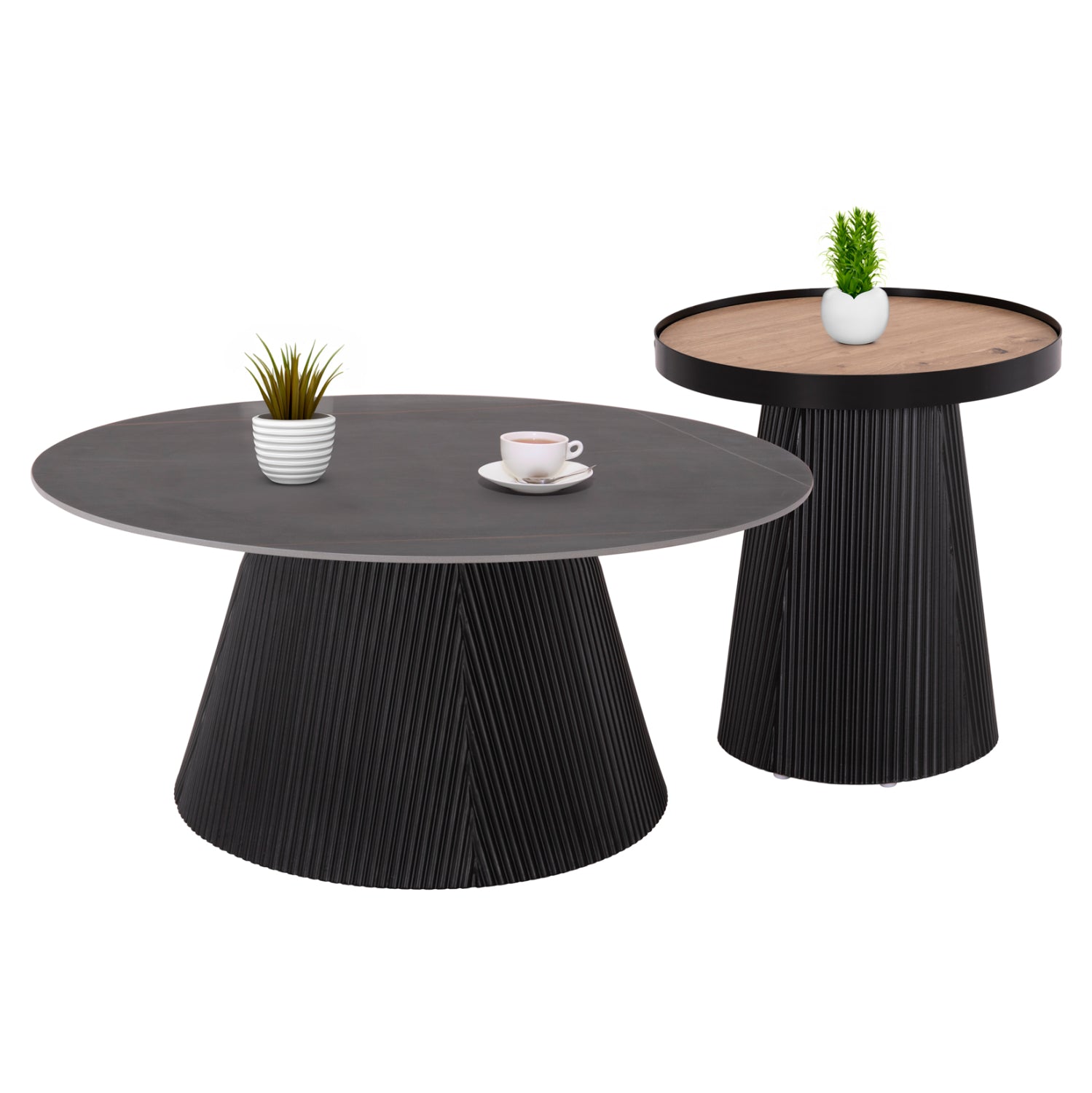 ΣΕΤ 2ΤΜΧ ΤΡΑΠΕΖΙΑ ΣΑΛΟΝΙΟΥ DUNCAN HM21081 MDF ΚΑΙ ΚΕΡΑΜΙΚΟ TOP Φ80εκ & Φ45εκ - Pakobazaar