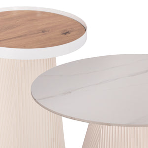 ΣΕΤ 2ΤΜΧ ΤΡΑΠΕΖΙΑ ΣΑΛΟΝΙΟΥ DUNCAN HM21082 MDF ΚΡΕΜ ΚΑΙ ΚΕΡΑΜΙΚΟ TOP Φ80εκ & Φ45εκ - Pakobazaar