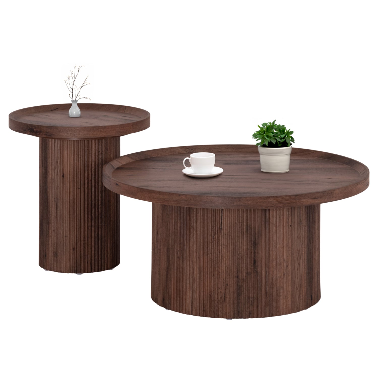 ΣΕΤ 2ΤΜΧ ΤΡΑΠΕΖΙΑ ΣΑΛΟΝΙΟΥ MARGON HM21084 MDF ΣΚΟΥΡΟ ΚΑΦΕ Φ80εκ & Φ45εκ - Pakobazaar