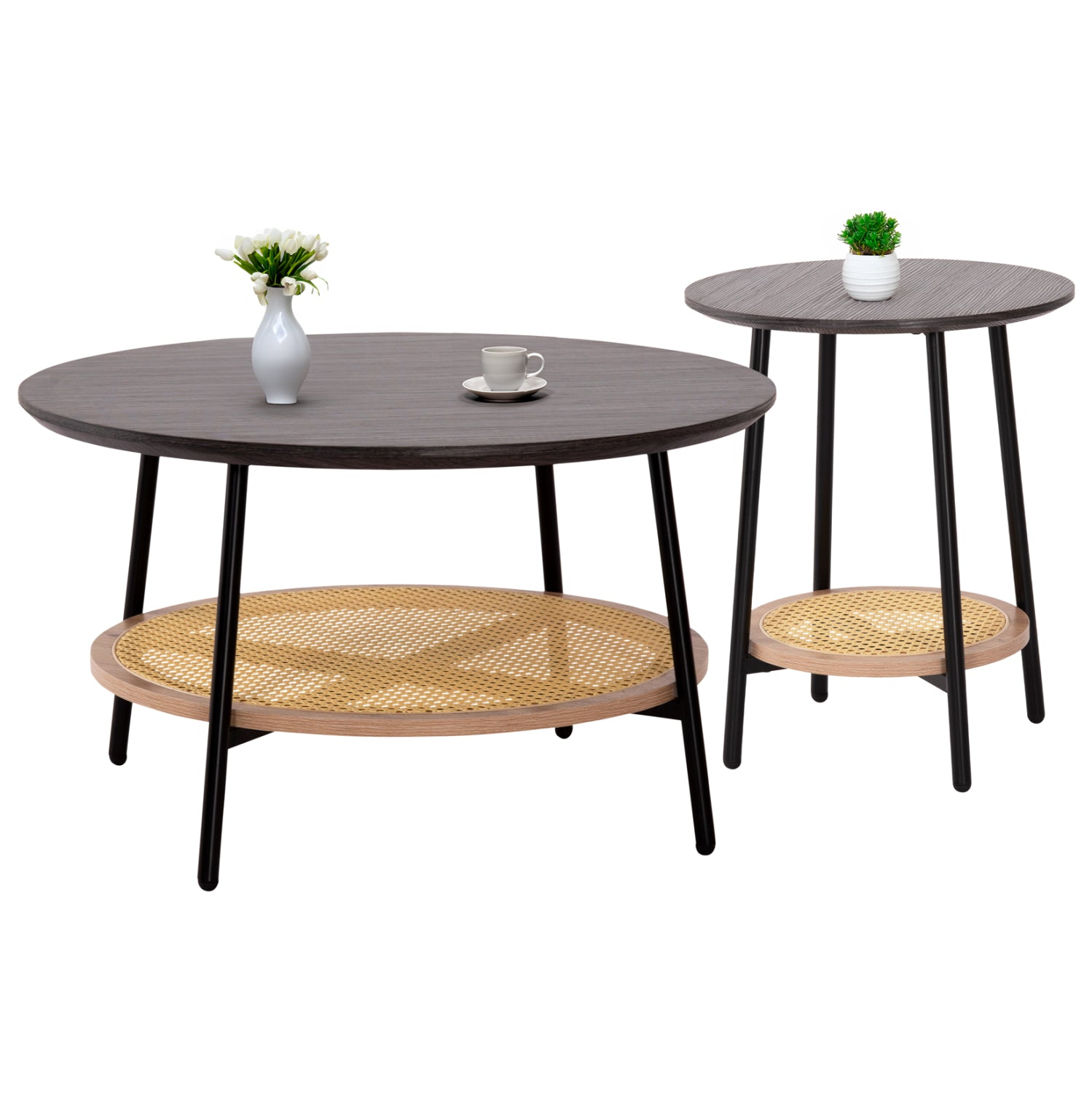 ΣΕΤ 2ΤΜΧ ΤΡΑΠΕΖΙΑ ΣΑΛΟΝΙΟΥ SEWELL HM21087 MDF-ΜΕΤΑΛΛΟ-ΣΥΝΘΕΤΙΚΟ RATTAN Φ80εκ & Φ45εκ - Pakobazaar