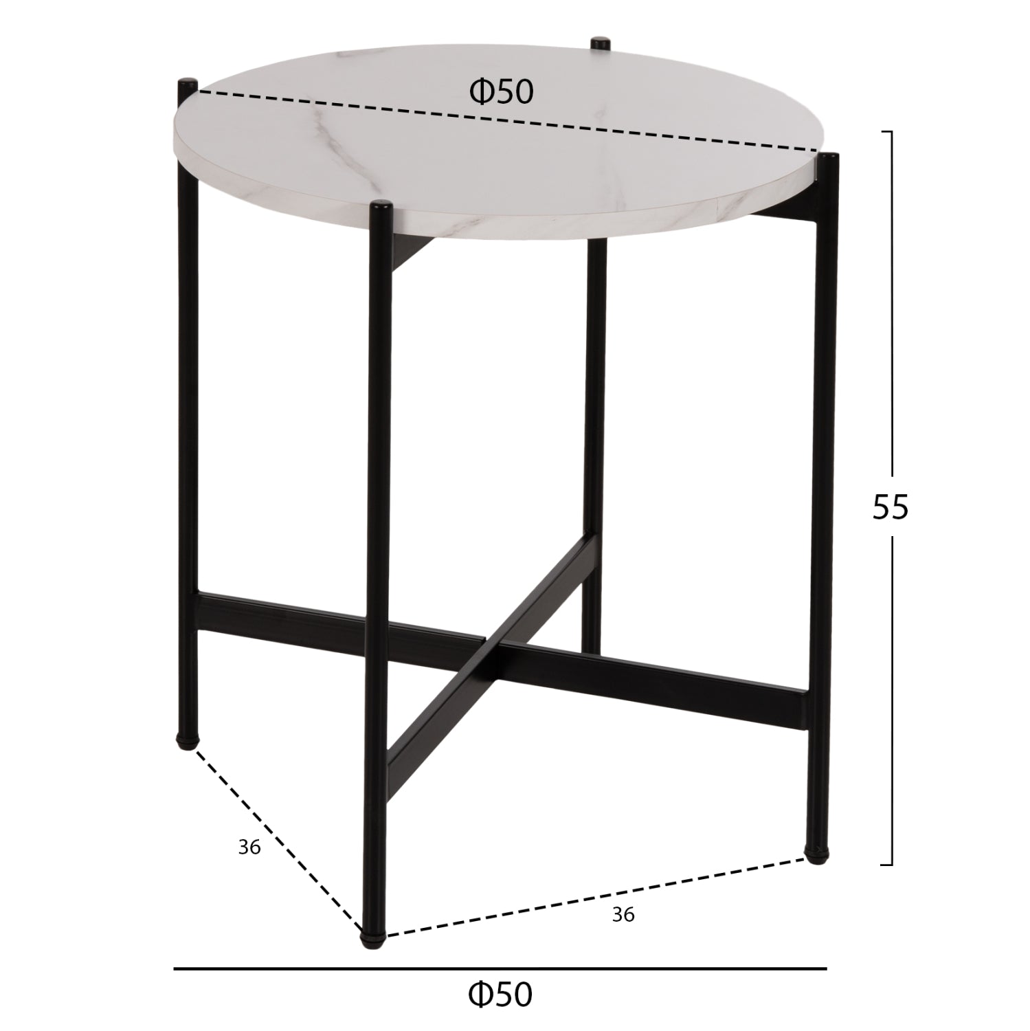 ΣΕΤ 2ΤΜΧ ΤΡΑΠΕΖΙΑ ΣΑΛΟΝΙΟΥ RONDA HM21089.04 MDF ΛΕΥΚΟ ΜΑΡΜΑΡΟ Φ80εκ & Φ50εκ - Pakobazaar
