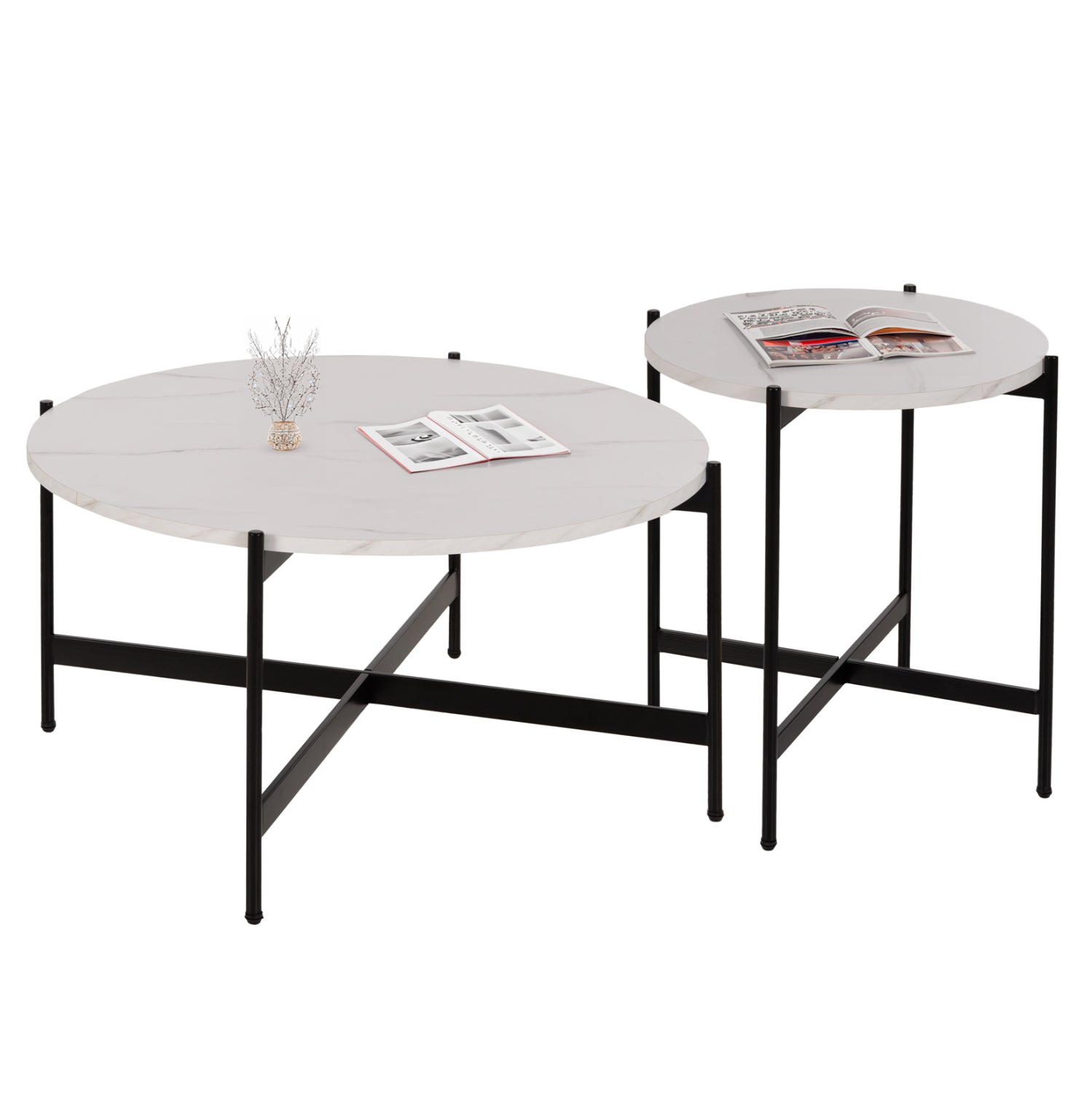 ΣΕΤ 2ΤΜΧ ΤΡΑΠΕΖΙΑ ΣΑΛΟΝΙΟΥ RONDA HM21089.04 MDF ΛΕΥΚΟ ΜΑΡΜΑΡΟ Φ80εκ & Φ50εκ - Pakobazaar